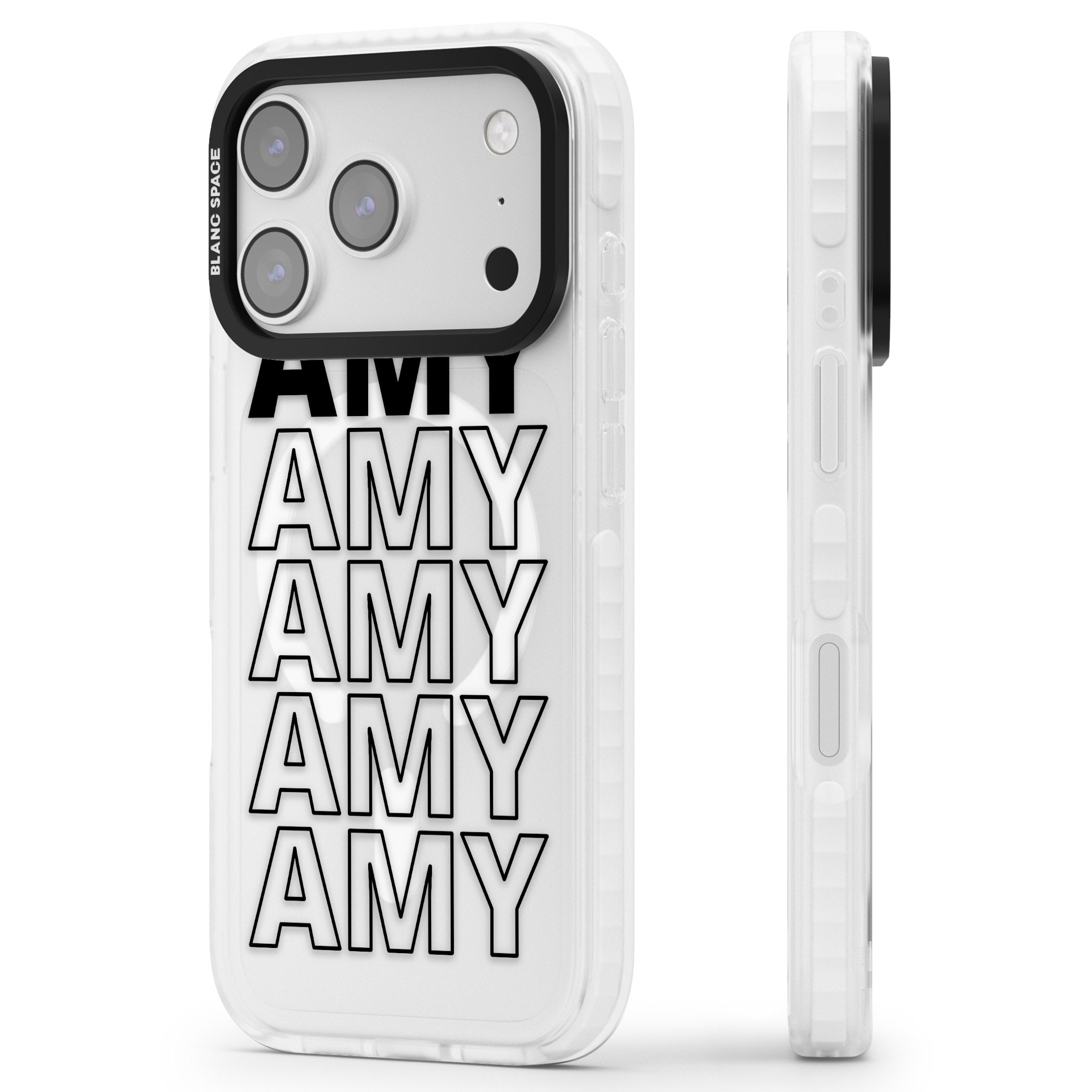 Personalised Bold Continous Name iPhone 17 Pro Impact Pro Clear Phone Case Side Profile
