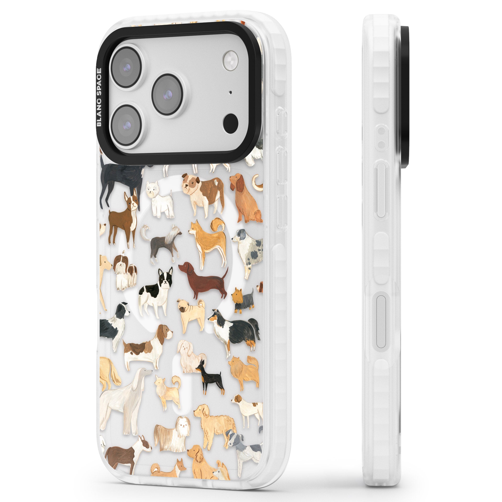 Hand Painted Dogs iPhone 17 Pro Impact Pro Clear Phone Case Side Profile