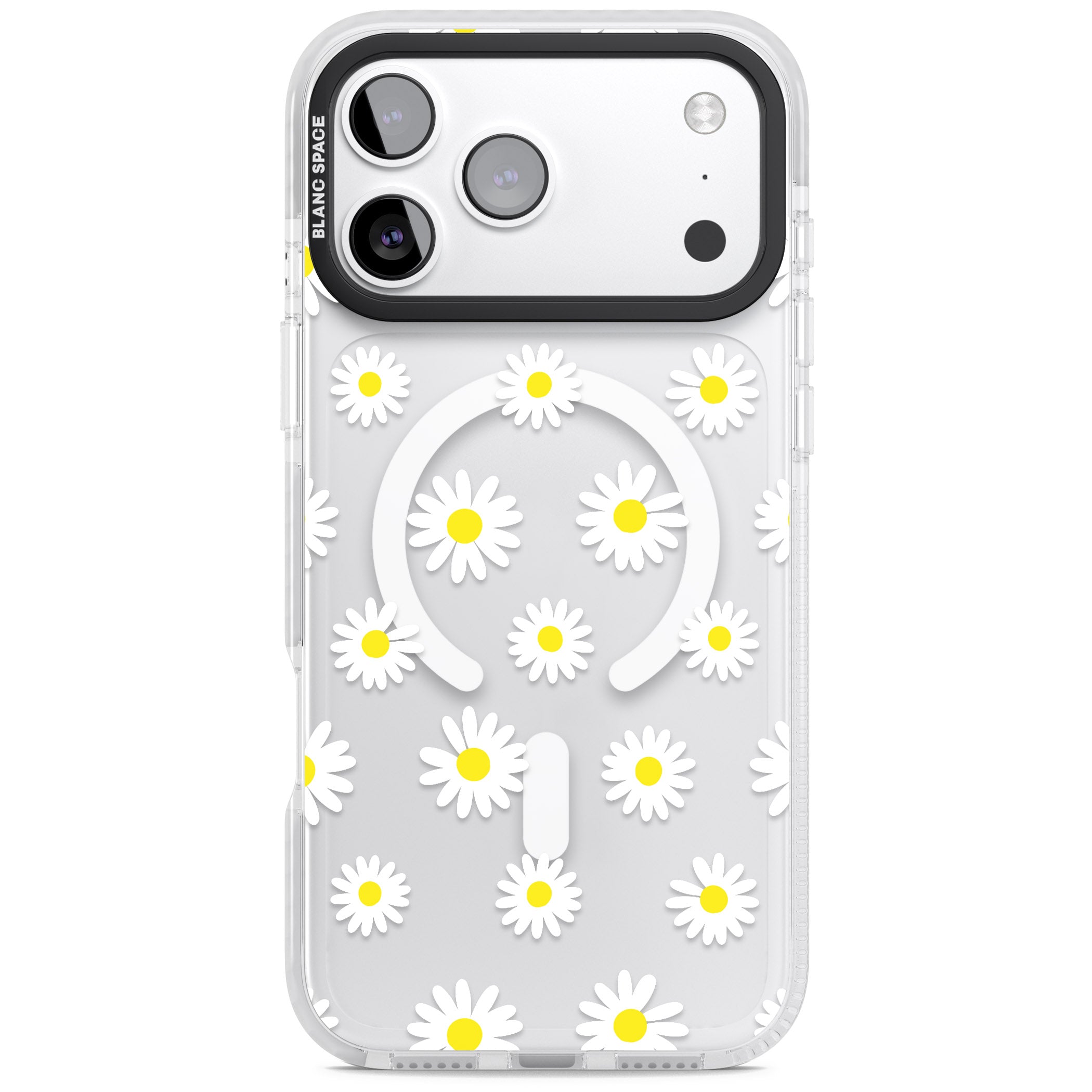 Personalised White Daisy Pattern iPhone 17 Pro Impact Pro Clear Phone Case