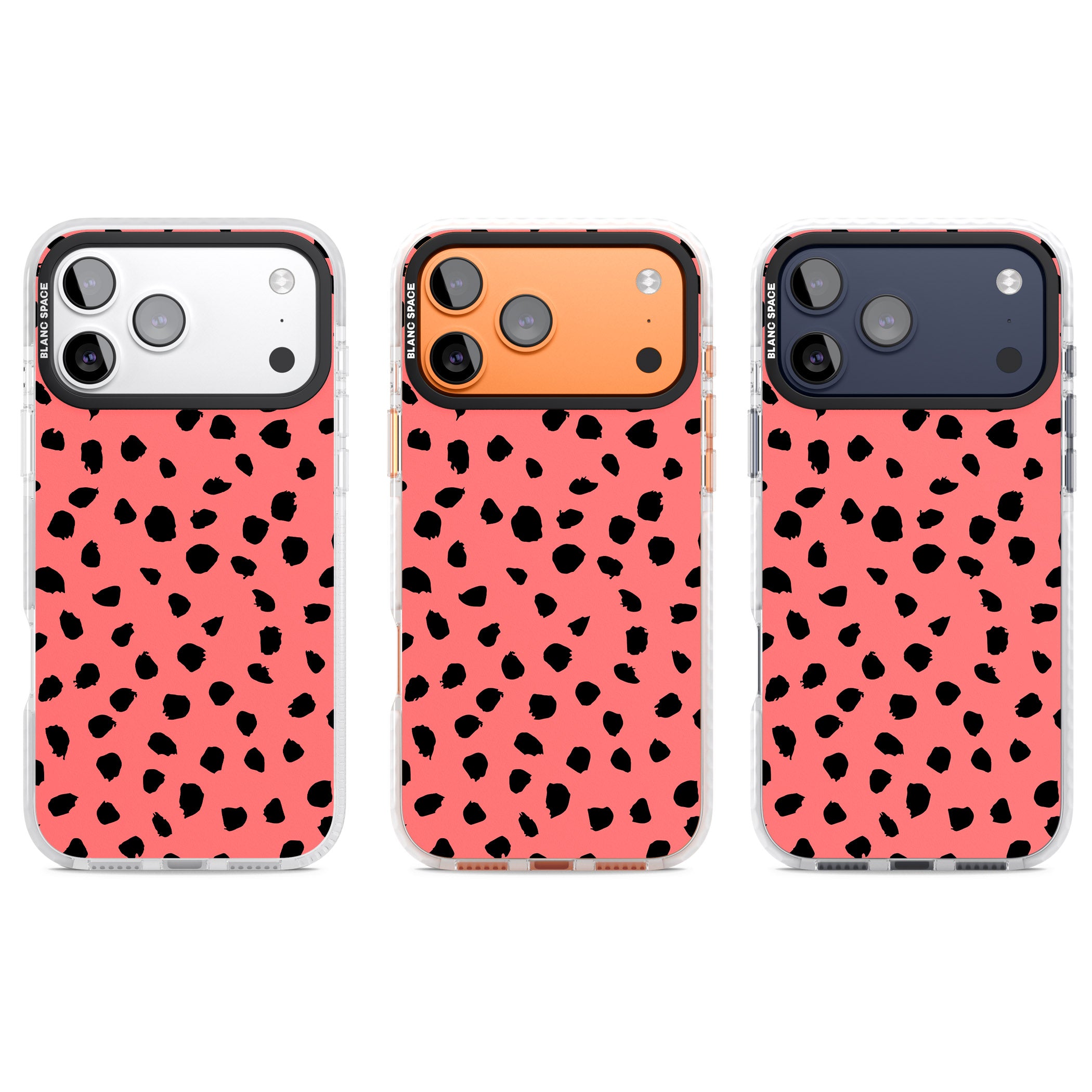 Black Dalmatian Spots On Coral iPhone 17 Pro Impact Pro Clear Phone Case APT Impact Protection