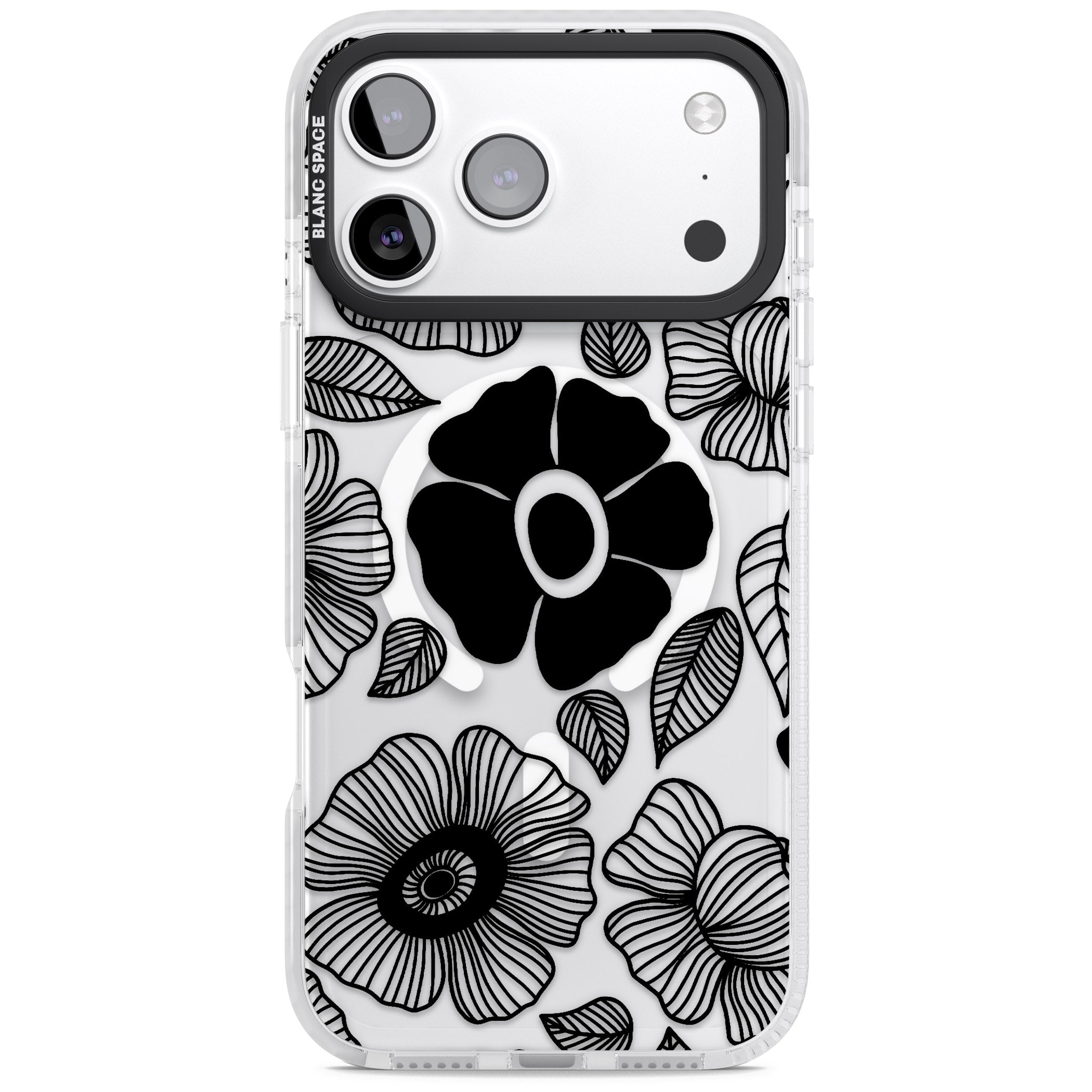 Black Flowers iPhone 17 Pro Impact Pro Clear Phone Case