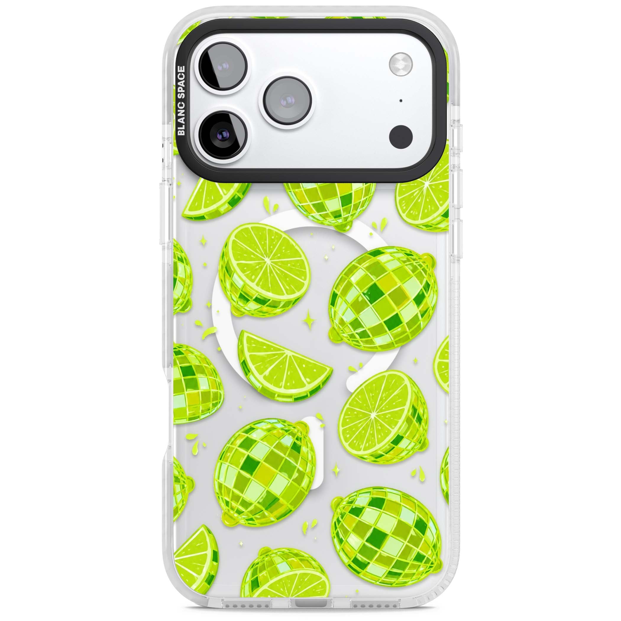 Disco Limes fruit aesthetic iPhone case featuring green disco balls, lime slices and citrus sparkles | Impact Magsafe case for iPhone 17 Pro, iPhone 17 Pro Max
