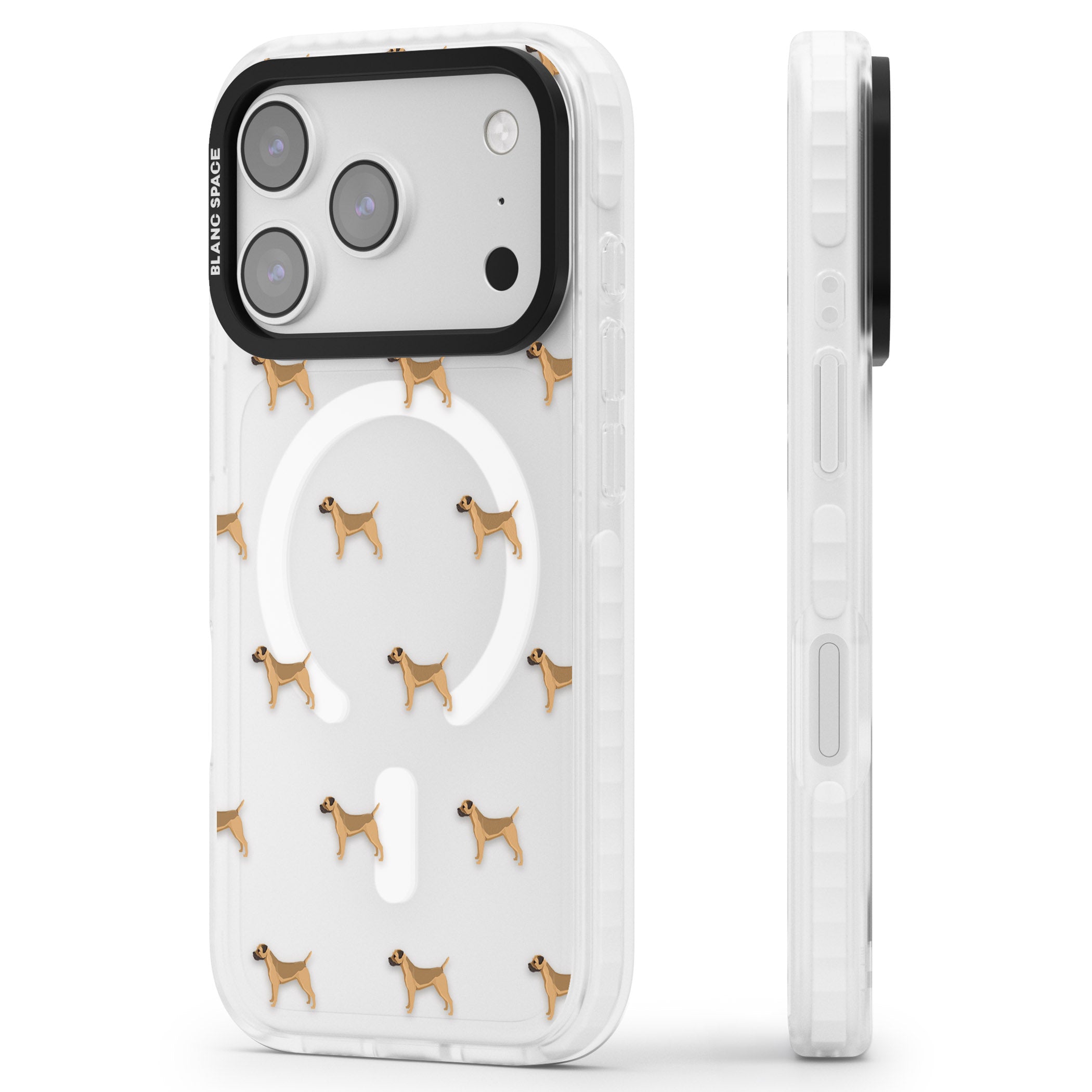 Border Terrier Dog Pattern iPhone 17 Pro Impact Pro Clear Phone Case Side Profile