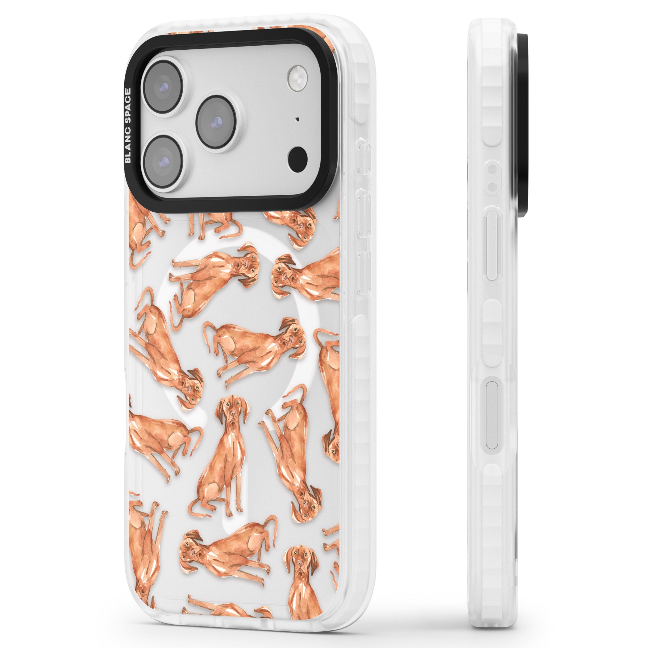Hungarian Vizsla Watercolor Pattern iPhone 17 Pro Impact Pro Clear Phone Case Side Profile