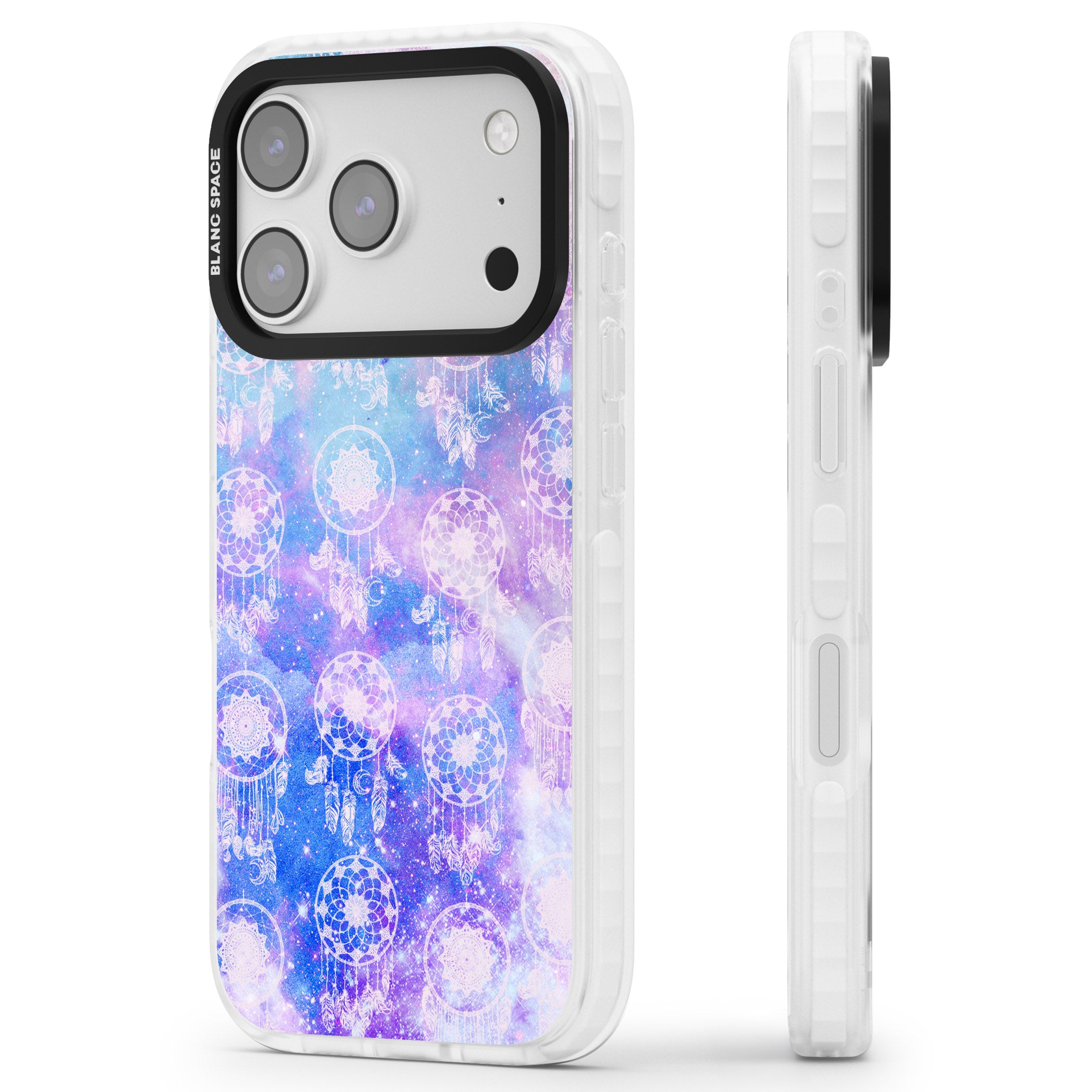 Dreamcatcher Galaxy Tie Dye iPhone 17 Pro Impact Pro Clear Phone Case Side Profile