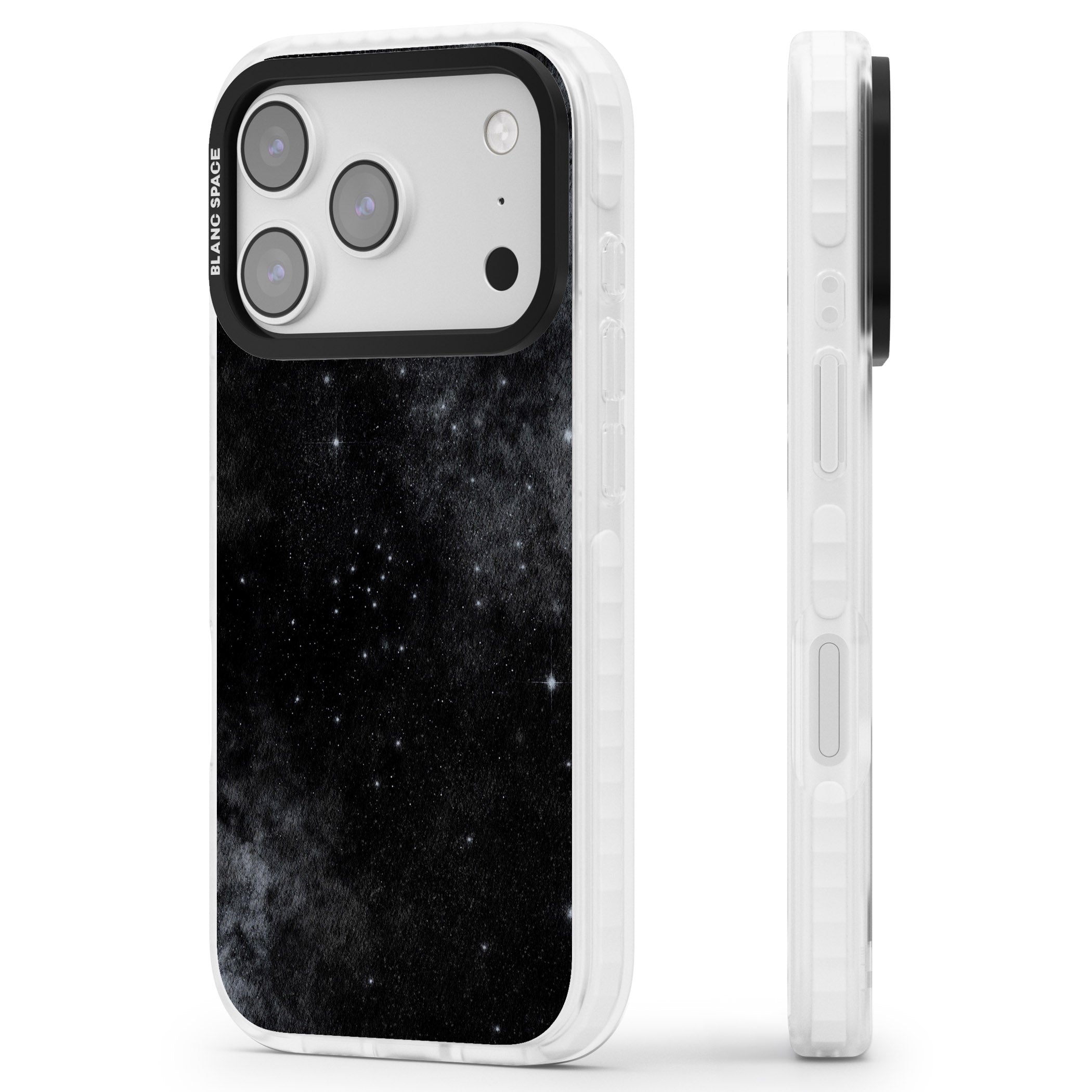 Night Sky Galaxies: Shimmering Stars iPhone 17 Pro Impact Pro Clear Phone Case Side Profile