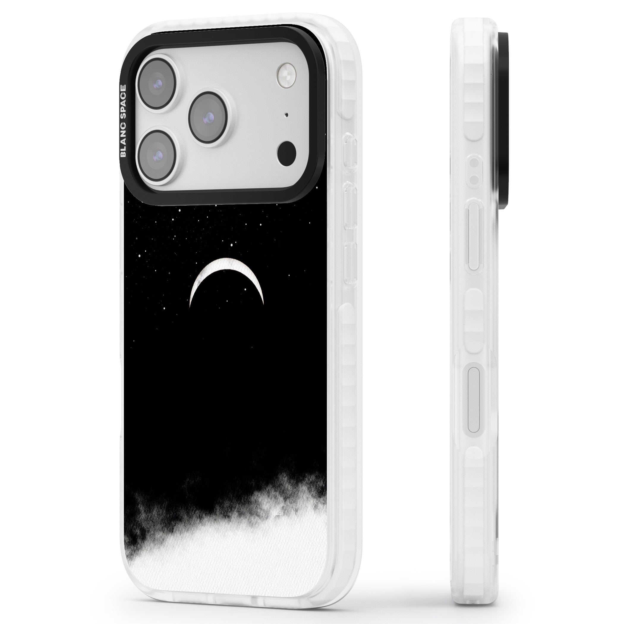 Crescent Moon Night Sky iPhone 17 Pro Impact Pro Clear Phone Case Side Profile