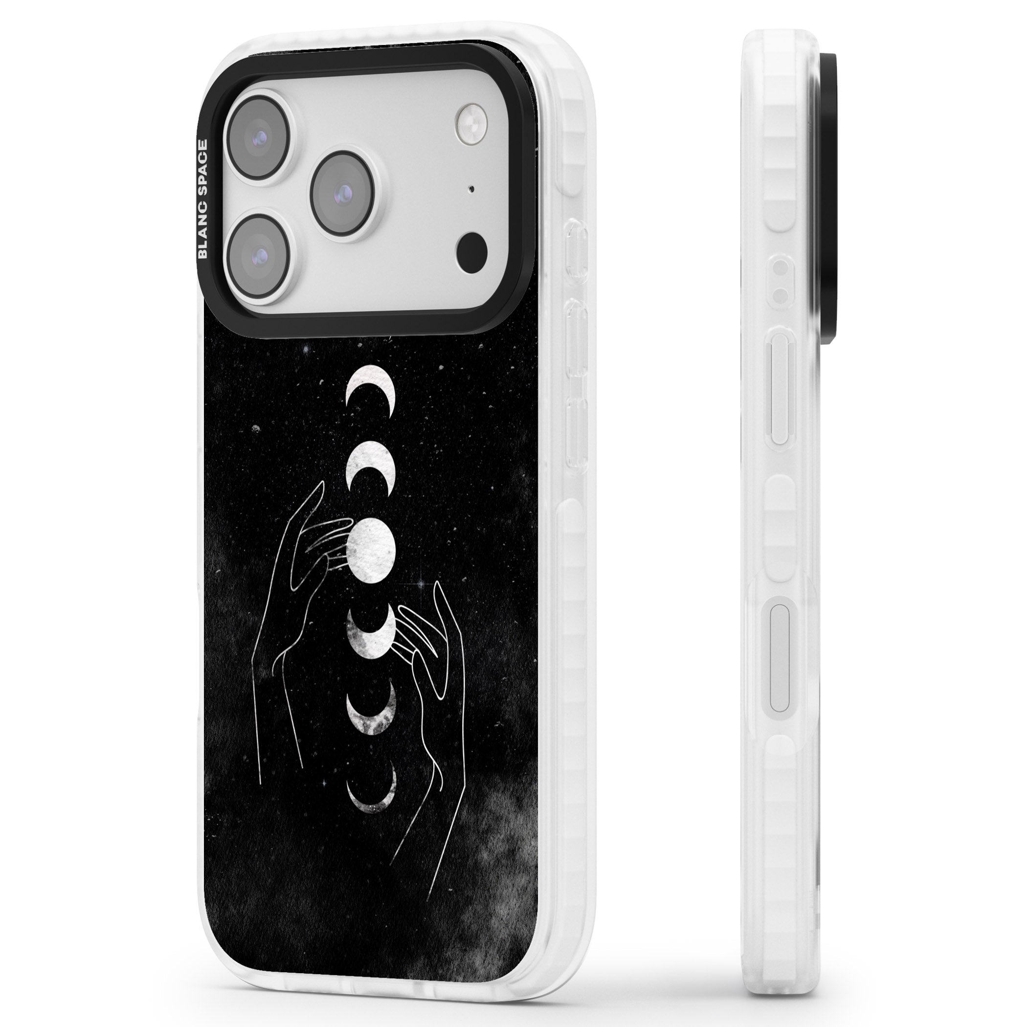 Moon Phases Hands iPhone 17 Pro Impact Pro Clear Phone Case Side Profile
