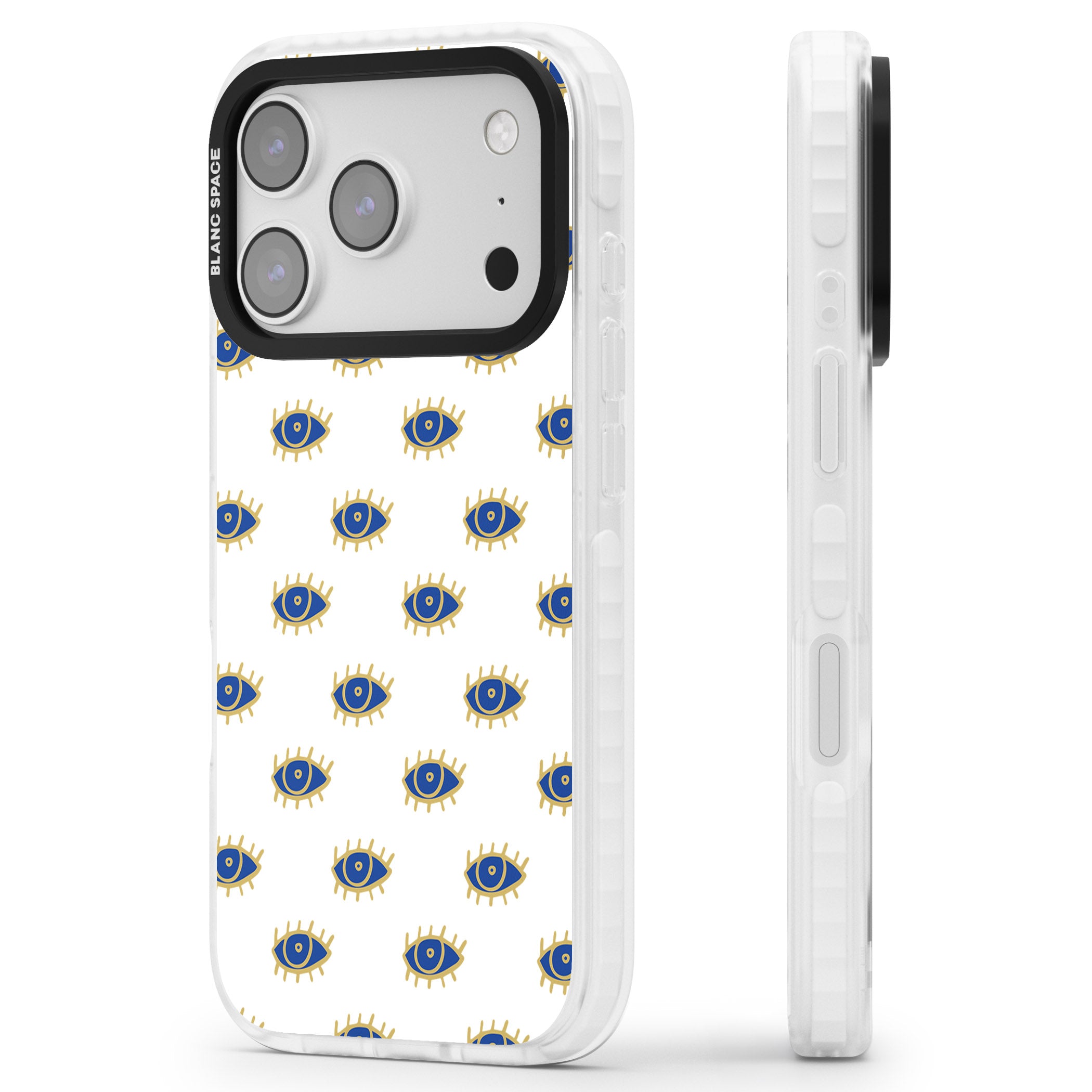 Gold Eye Pattern iPhone 17 Pro Impact Pro Clear Phone Case Side Profile