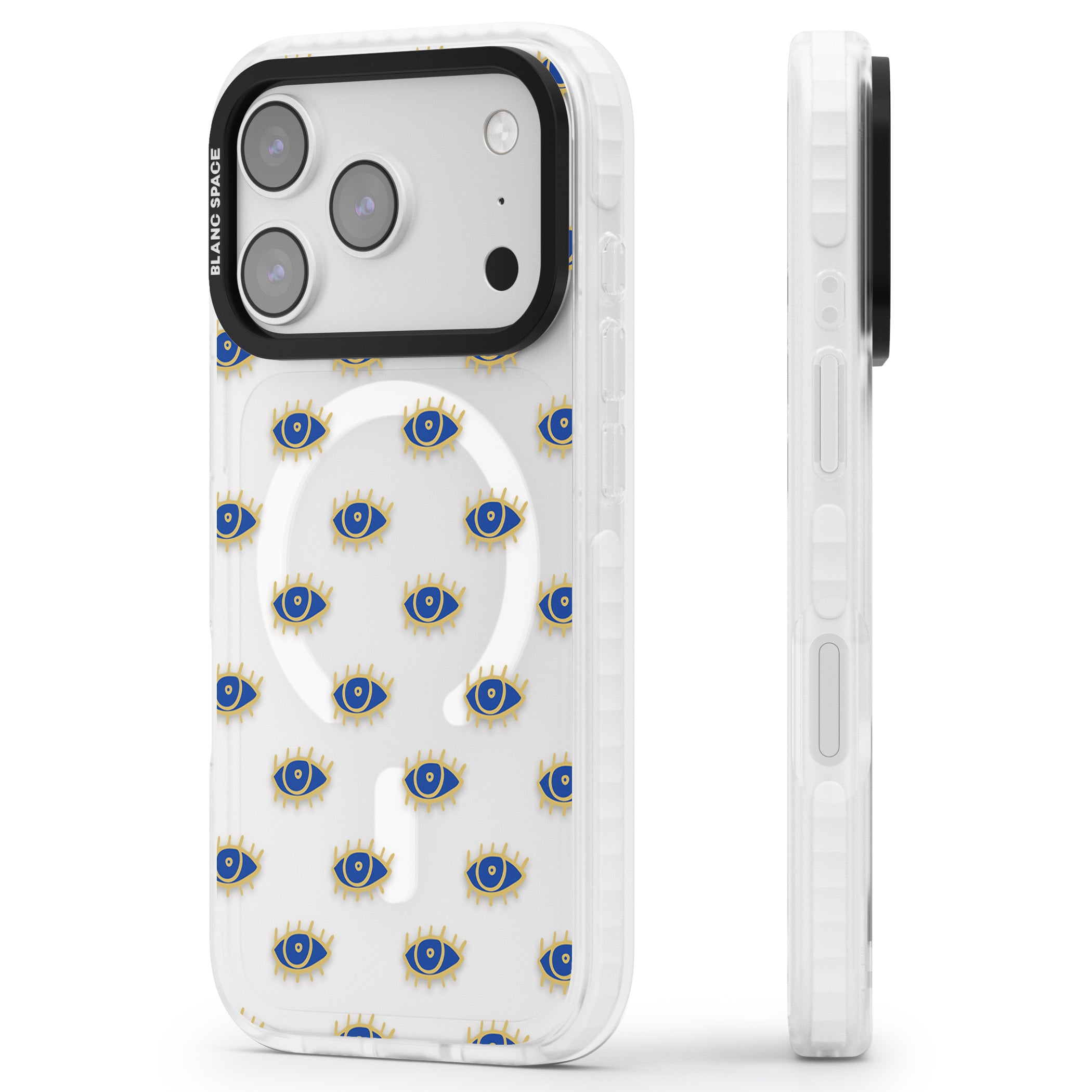 Psychedelic Eyes Pattern Classic iPhone 17 Pro Impact Pro Clear Phone Case Side Profile