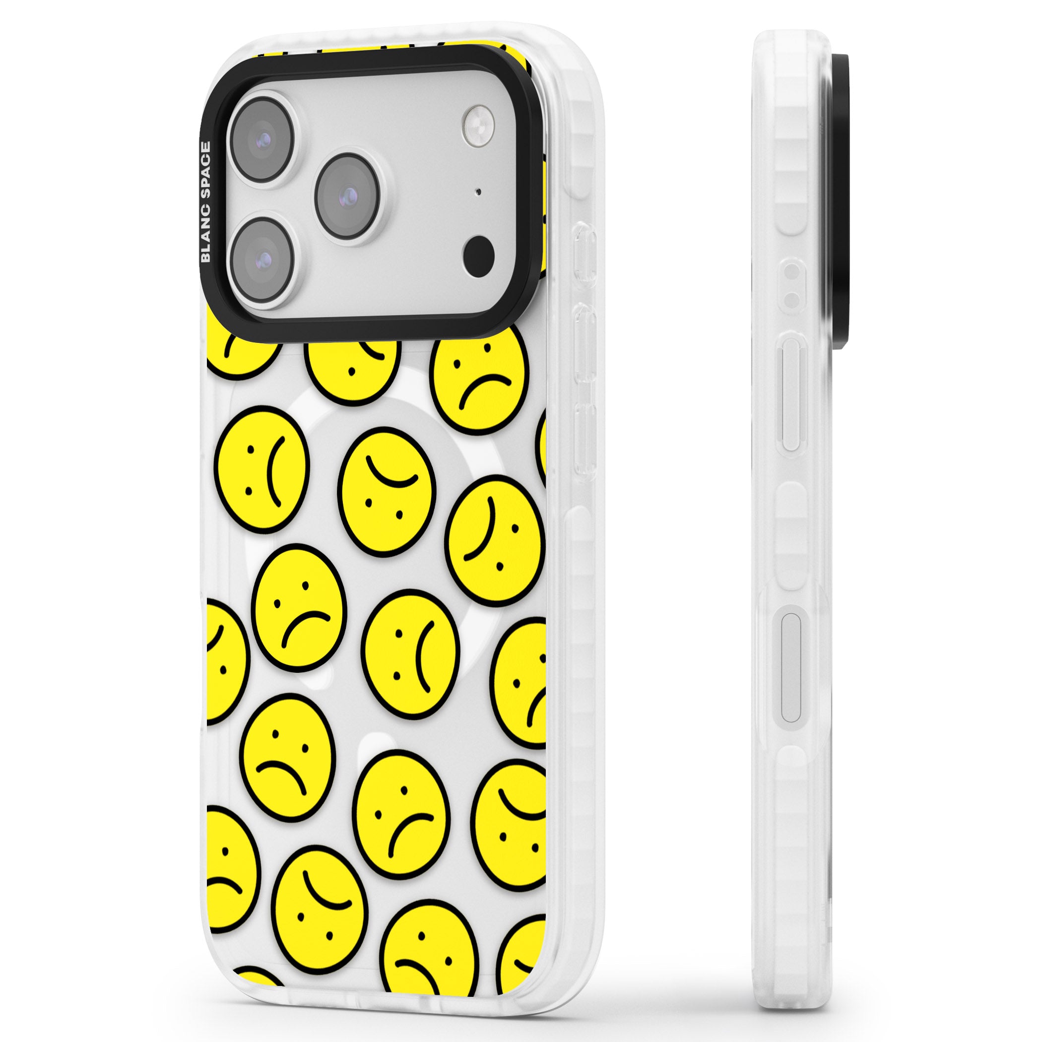 Sad Face Clear Pattern iPhone 17 Pro Impact Pro Clear Phone Case Side Profile