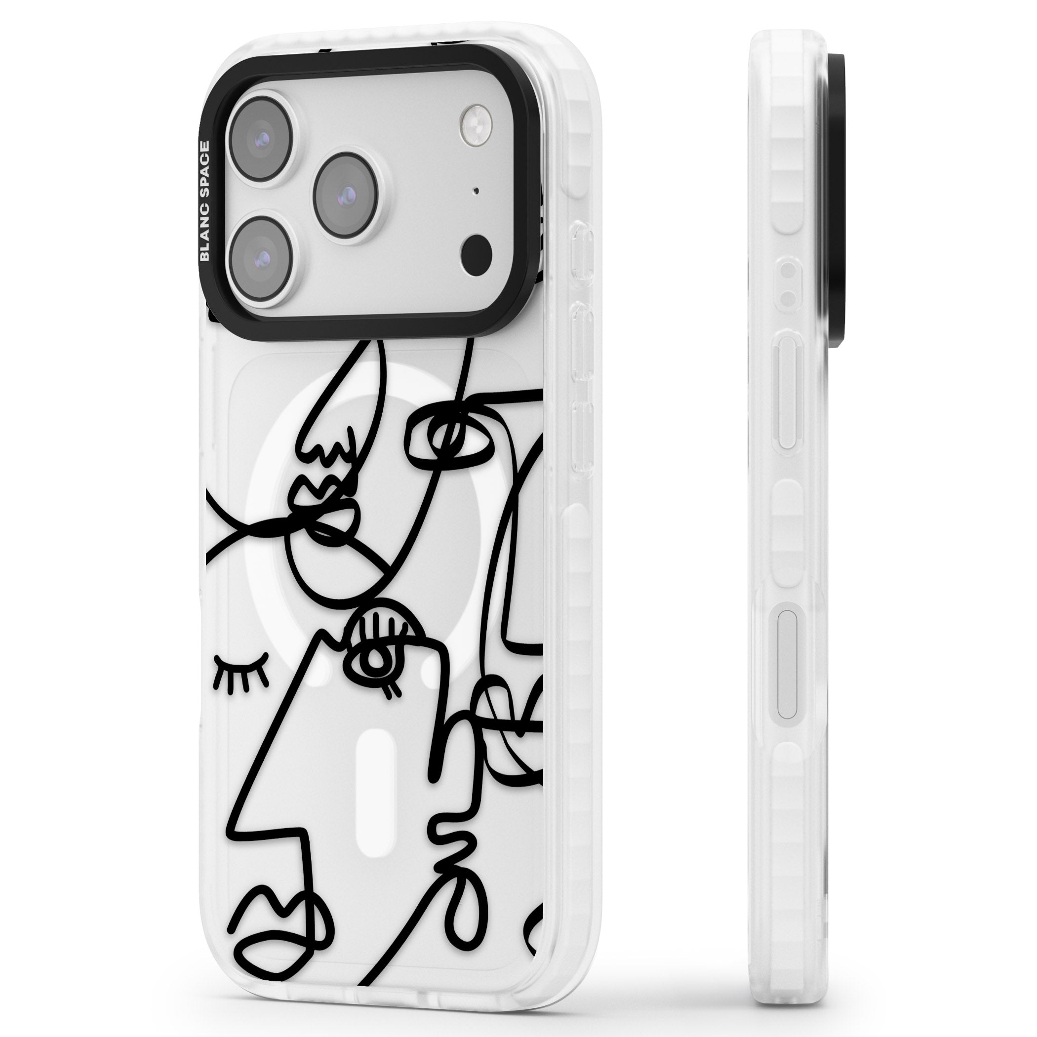 Abstract Line Art Black Clear iPhone 17 Pro Impact Pro Clear Phone Case Side Profile
