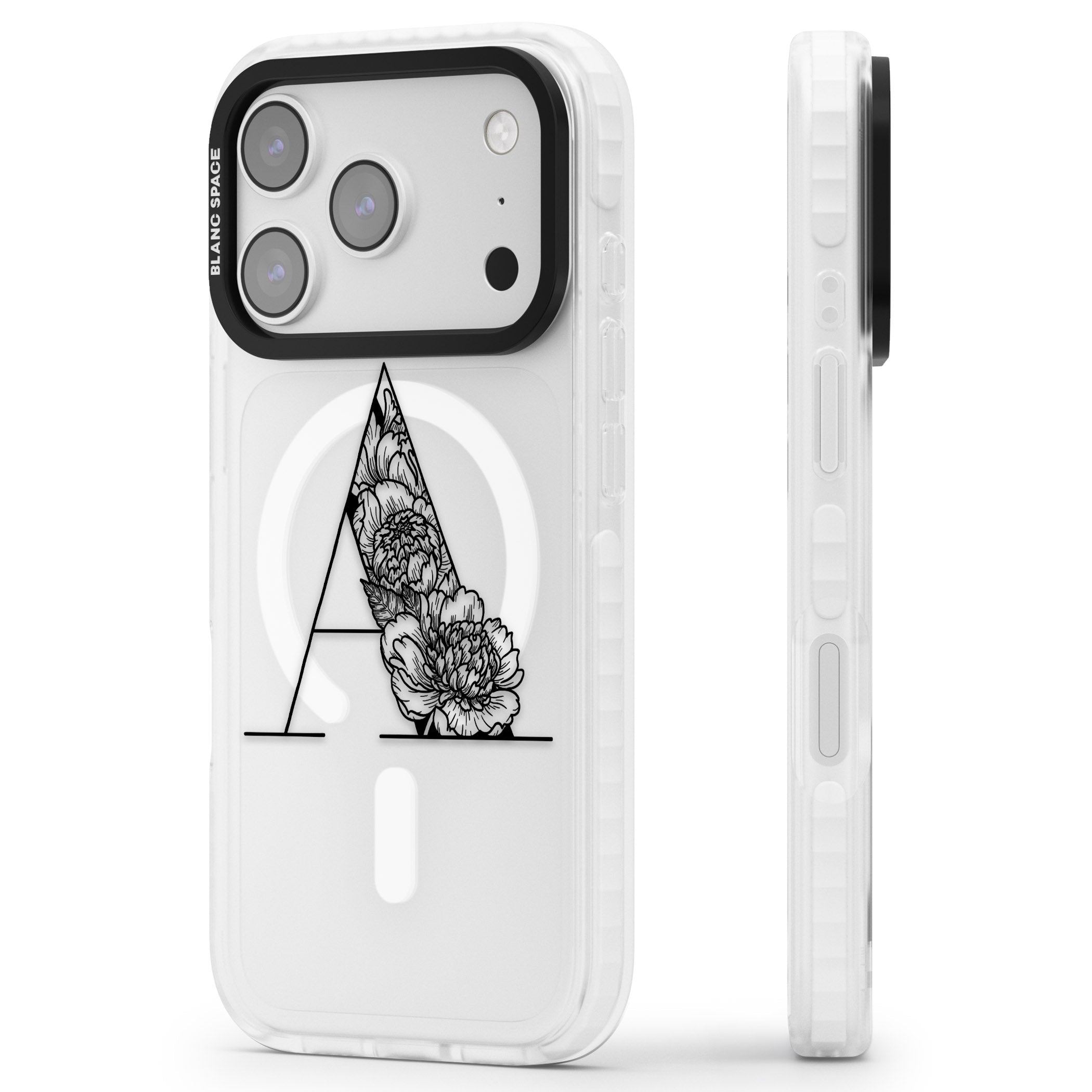 Personalised Floral Monogram iPhone 17 Pro Impact Pro Clear Phone Case Side Profile