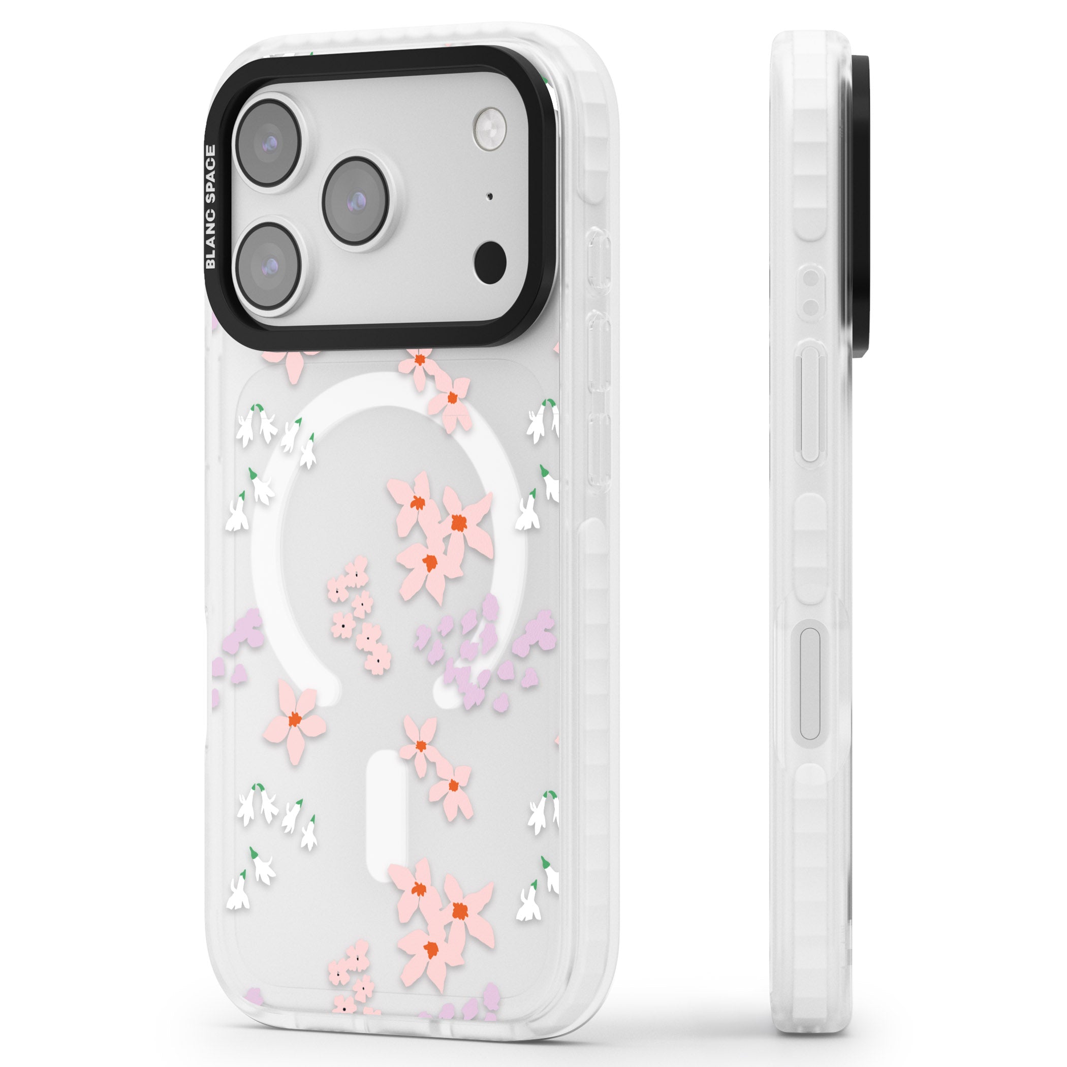 Pink & Purple Flower Mix iPhone 17 Pro Impact Pro Clear Phone Case Side Profile