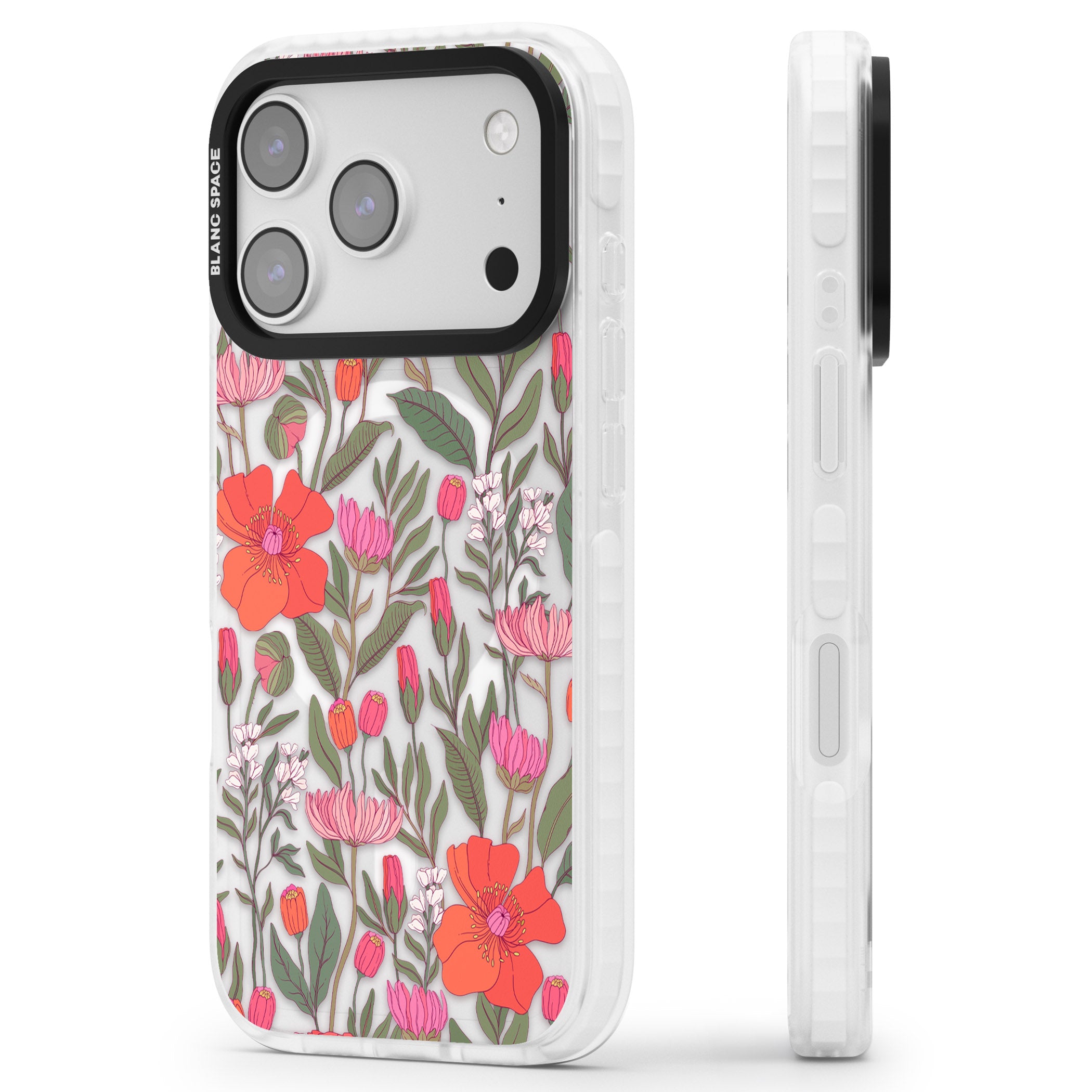 Peachy Floral iPhone 17 Pro Impact Pro Clear Phone Case Side Profile