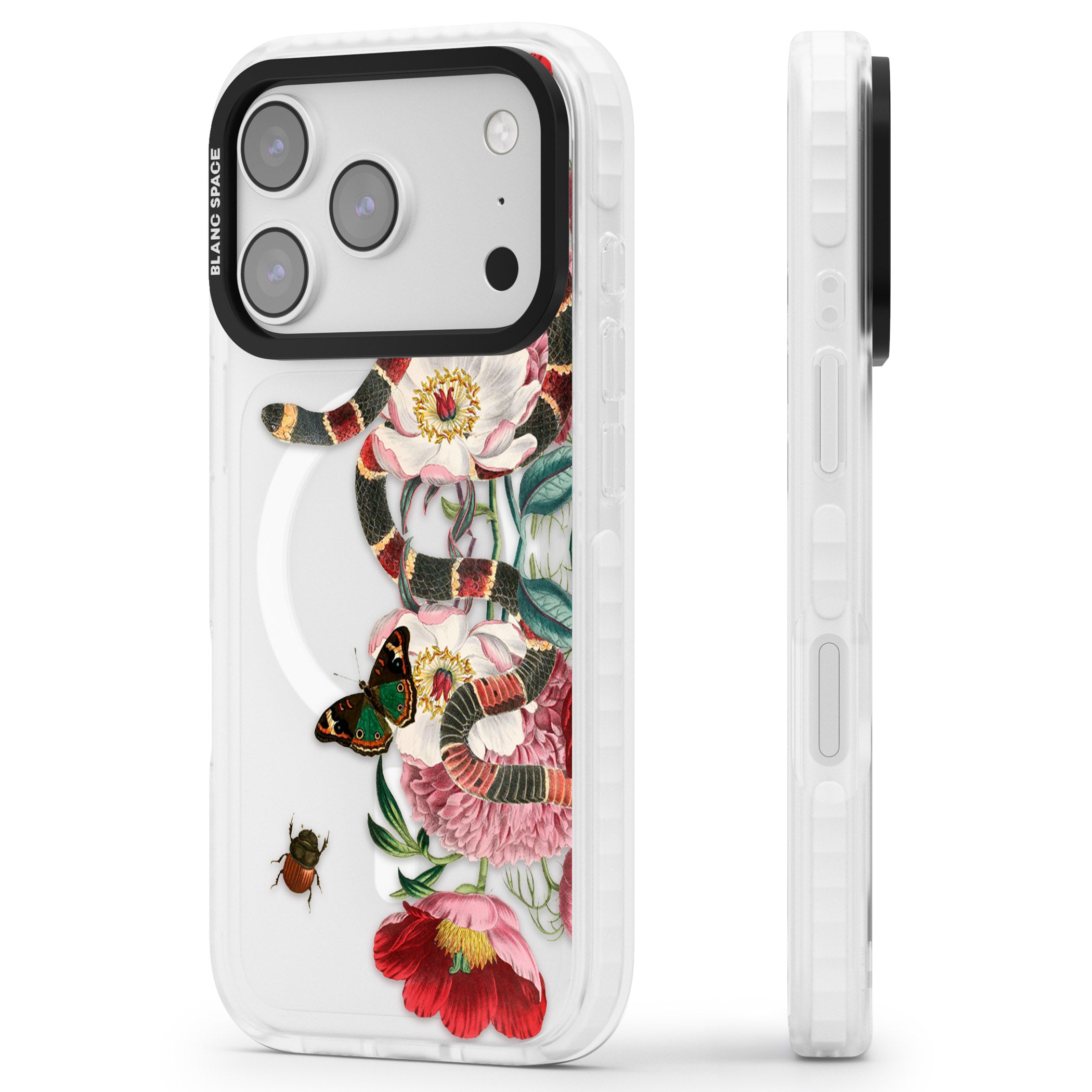 Floral Snake iPhone 17 Pro Impact Pro Clear Phone Case Side Profile