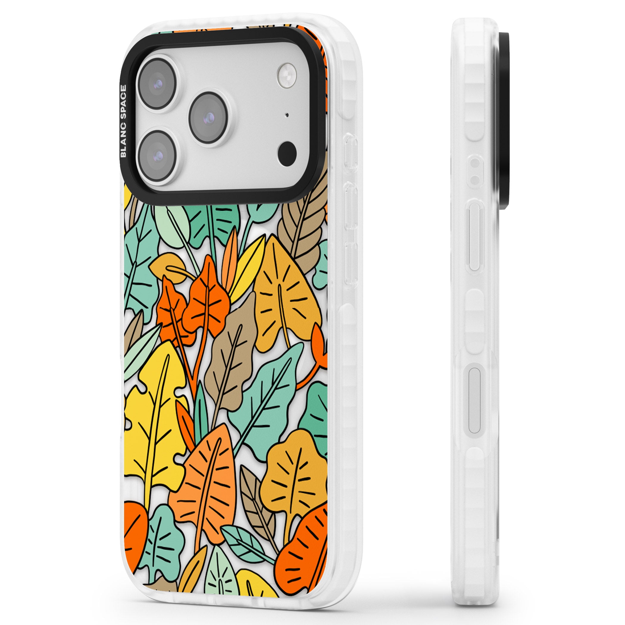 Pastel Toned Autumn Leaves iPhone 17 Pro Impact Pro Clear Phone Case Side Profile