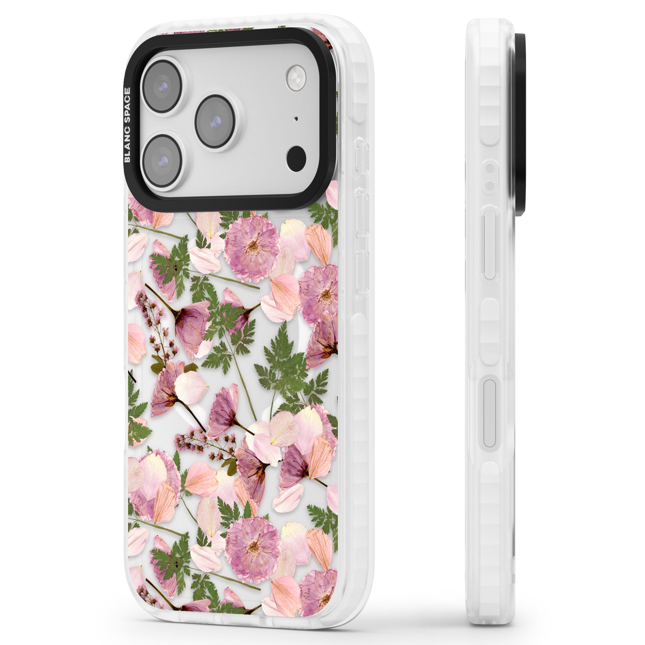 Pink Floral Appreciation iPhone 17 Pro Impact Pro Clear Phone Case Side Profile