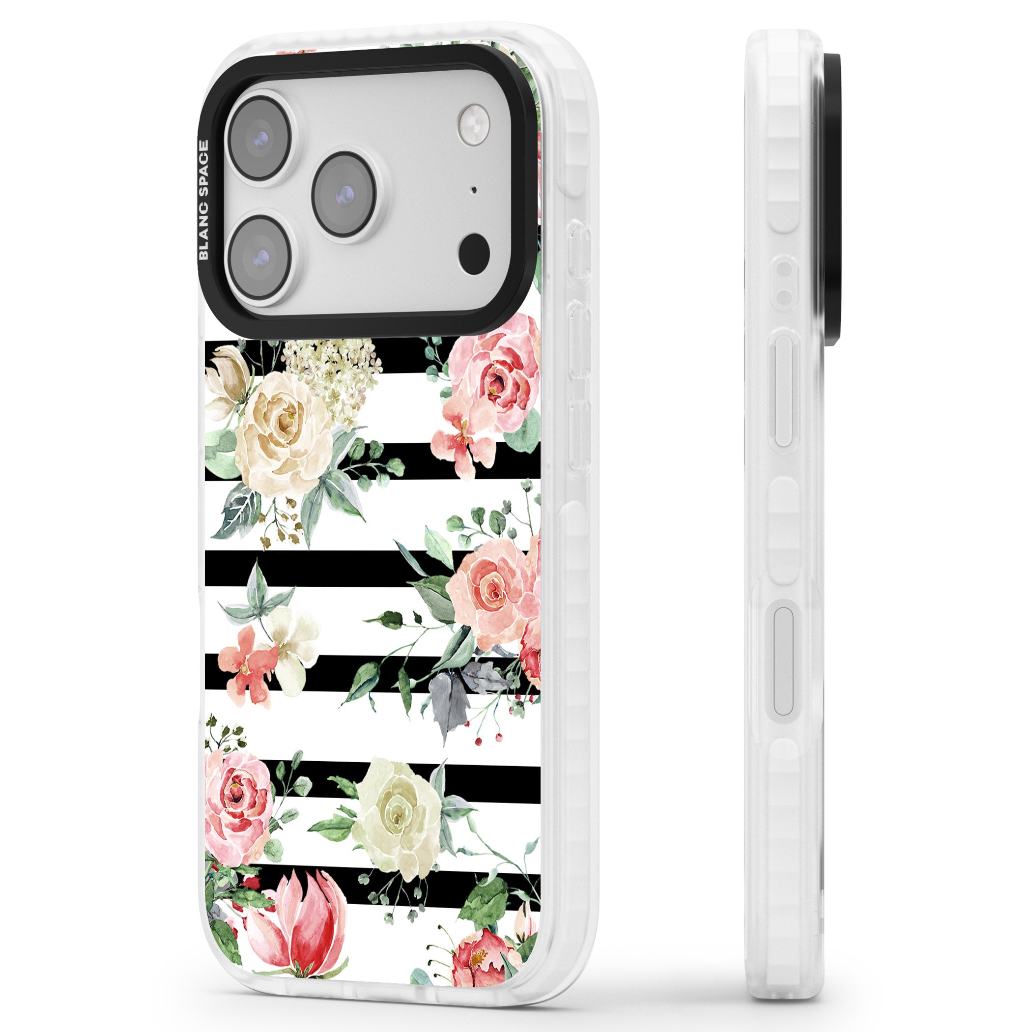 Floral Stripes iPhone 17 Pro Impact Pro Clear Phone Case Side Profile