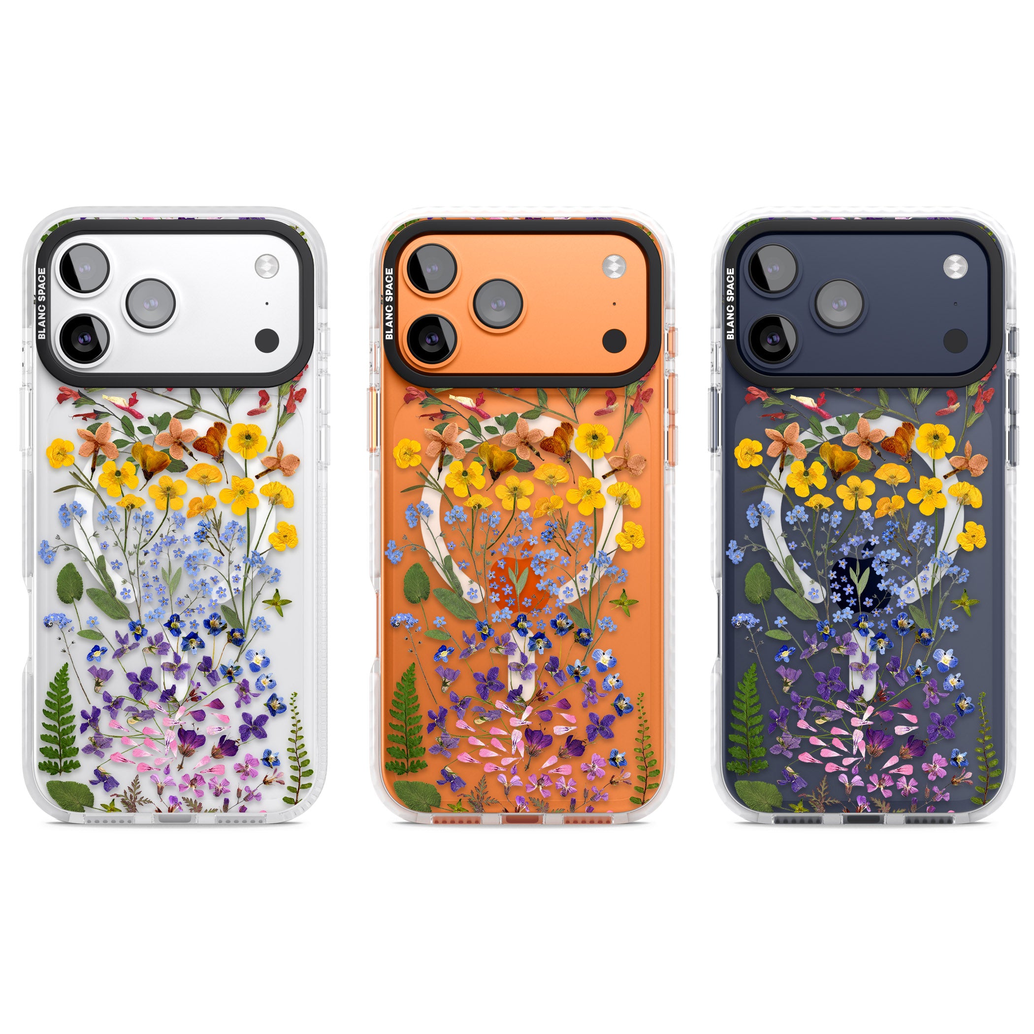 Pressed Wildflower Stripe iPhone 17 Pro Impact Pro Clear Phone Case APT Impact Protection