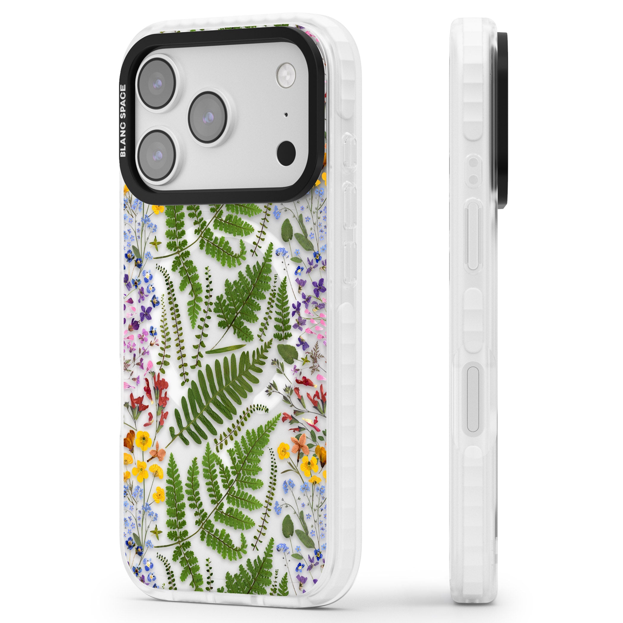 Botanical Fern & Floral iPhone 17 Pro Impact Pro Clear Phone Case Side Profile