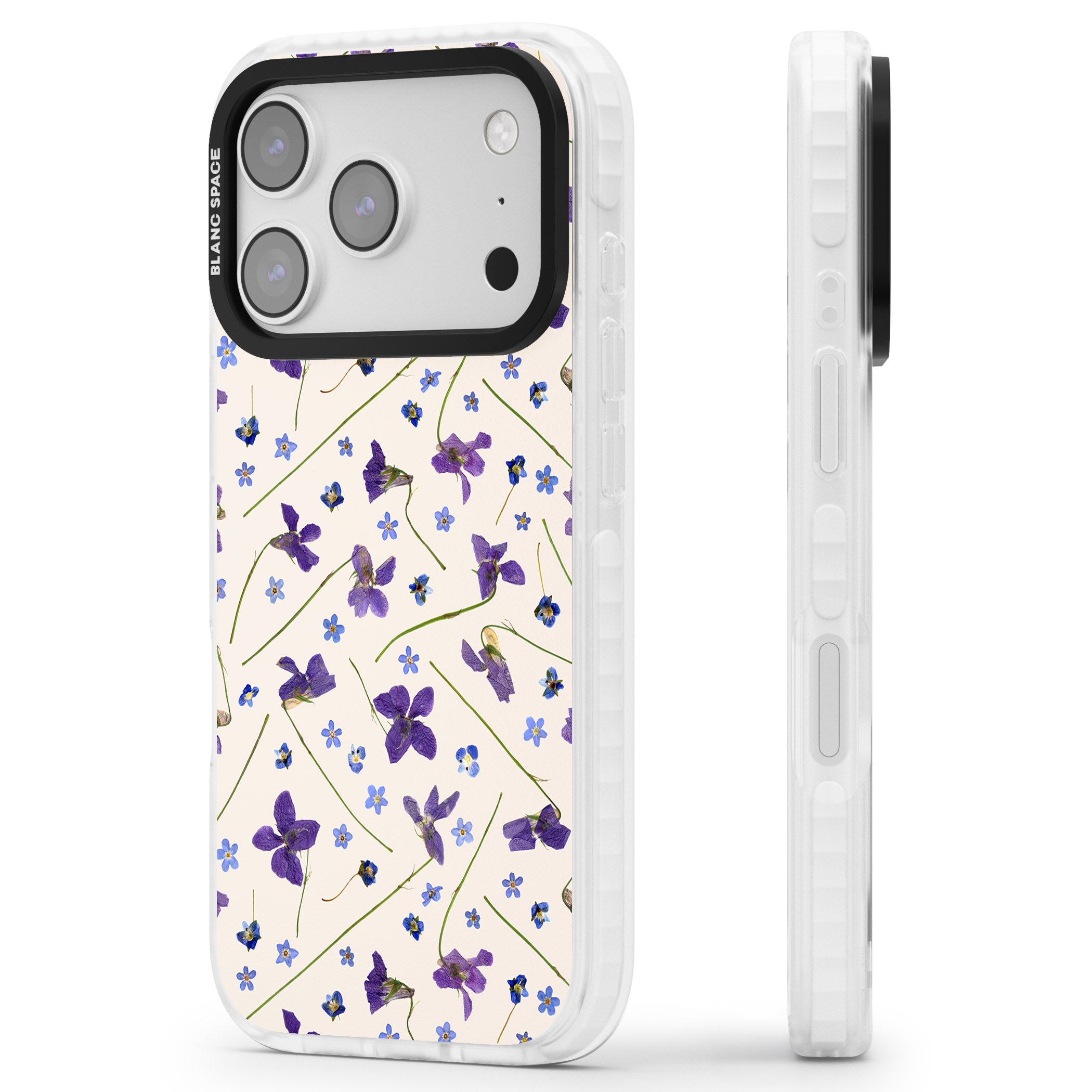 Violet Floral Dream Cream iPhone 17 Pro Impact Pro Clear Phone Case Side Profile