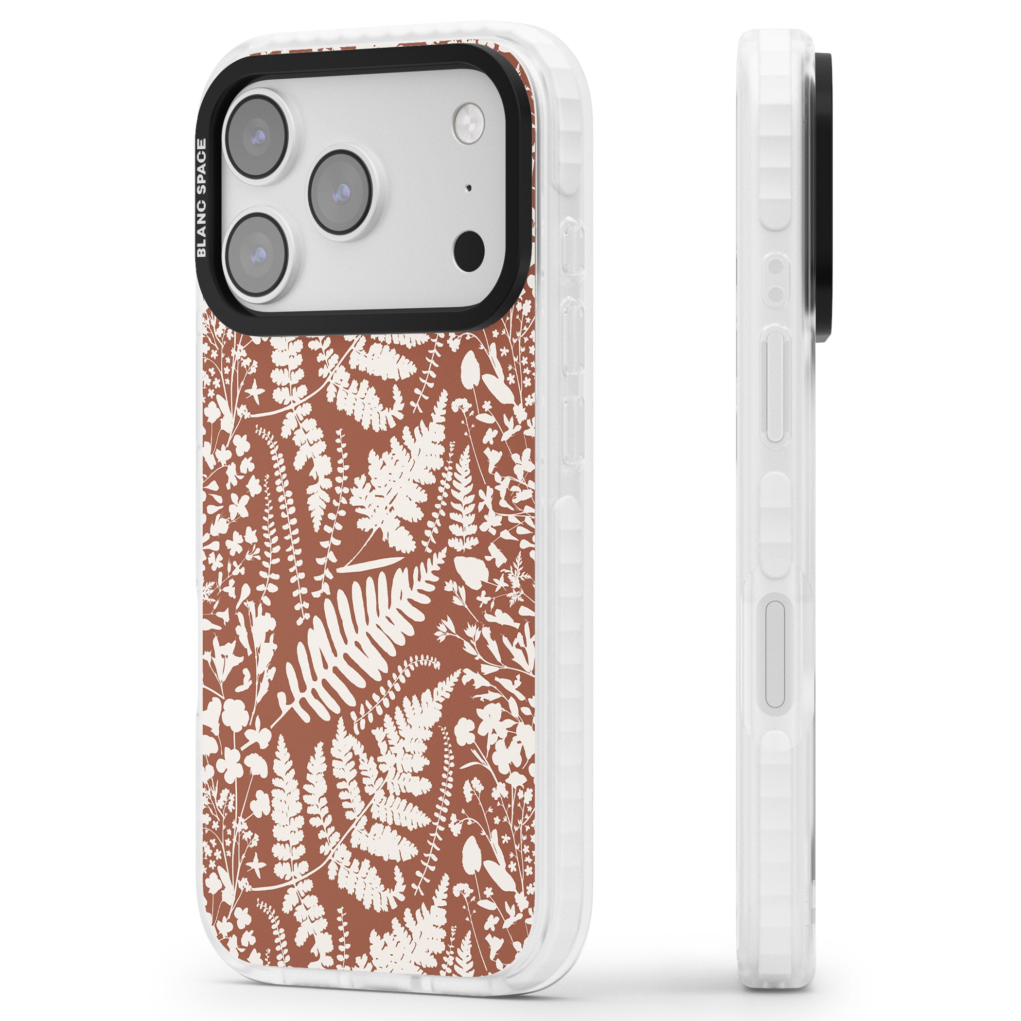 Wildflowers And Ferns On Terracotta iPhone 17 Pro Impact Pro Clear Phone Case Side Profile