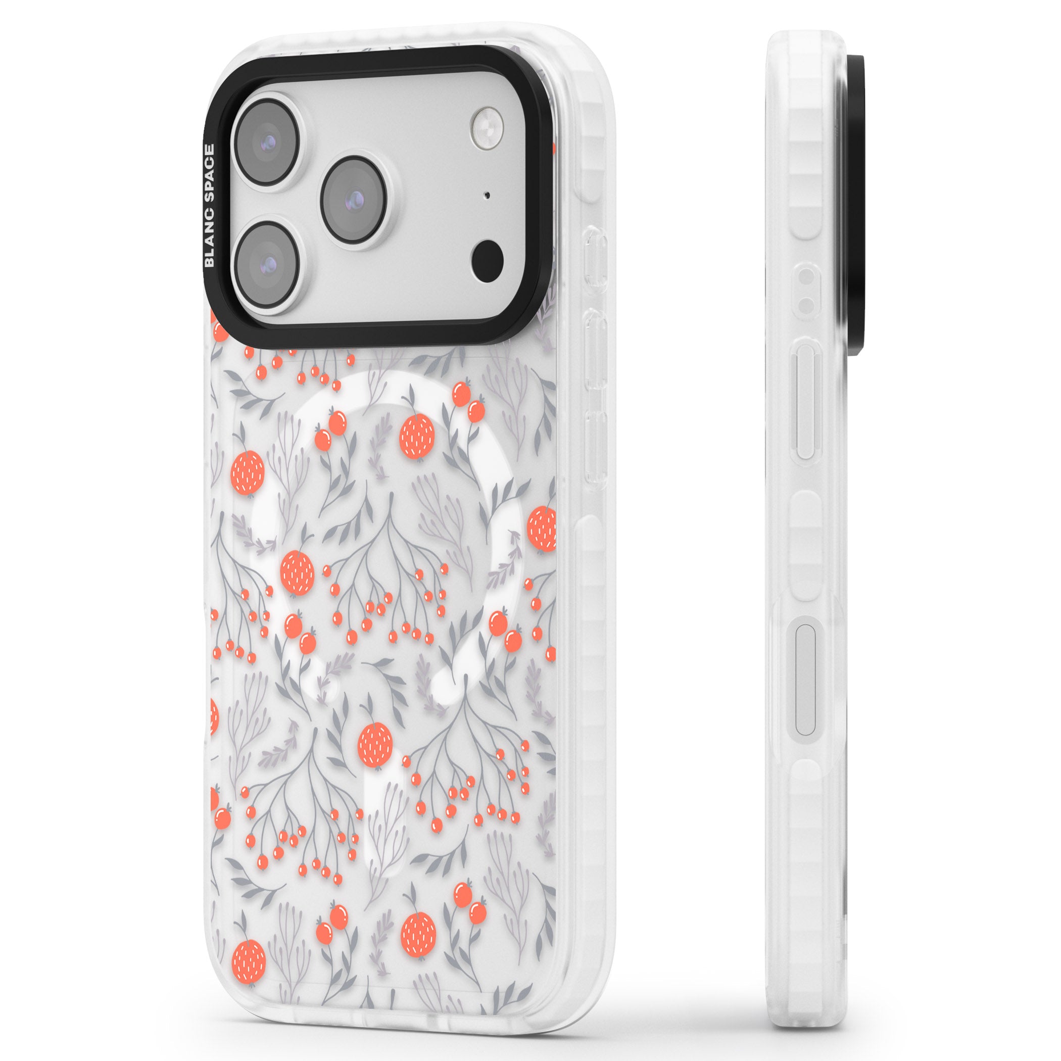 Red Fruits Floral iPhone 17 Pro Impact Pro Clear Phone Case Side Profile