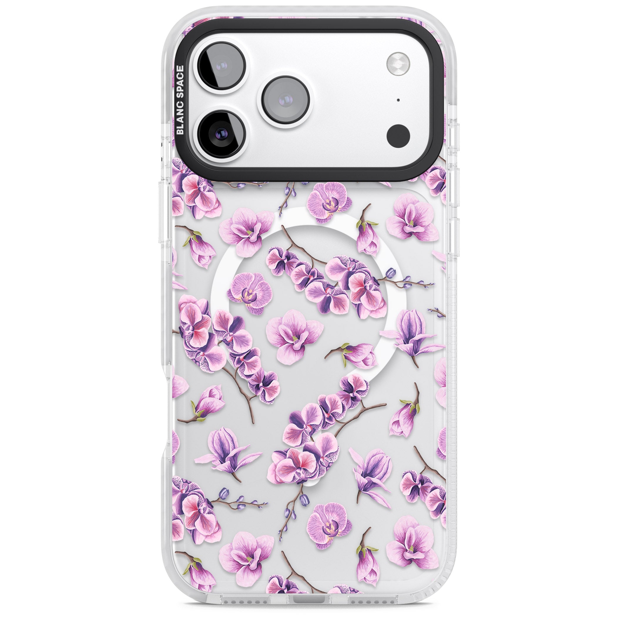 Purple Orchids Floral iPhone 17 Pro Impact Pro Clear Phone Case