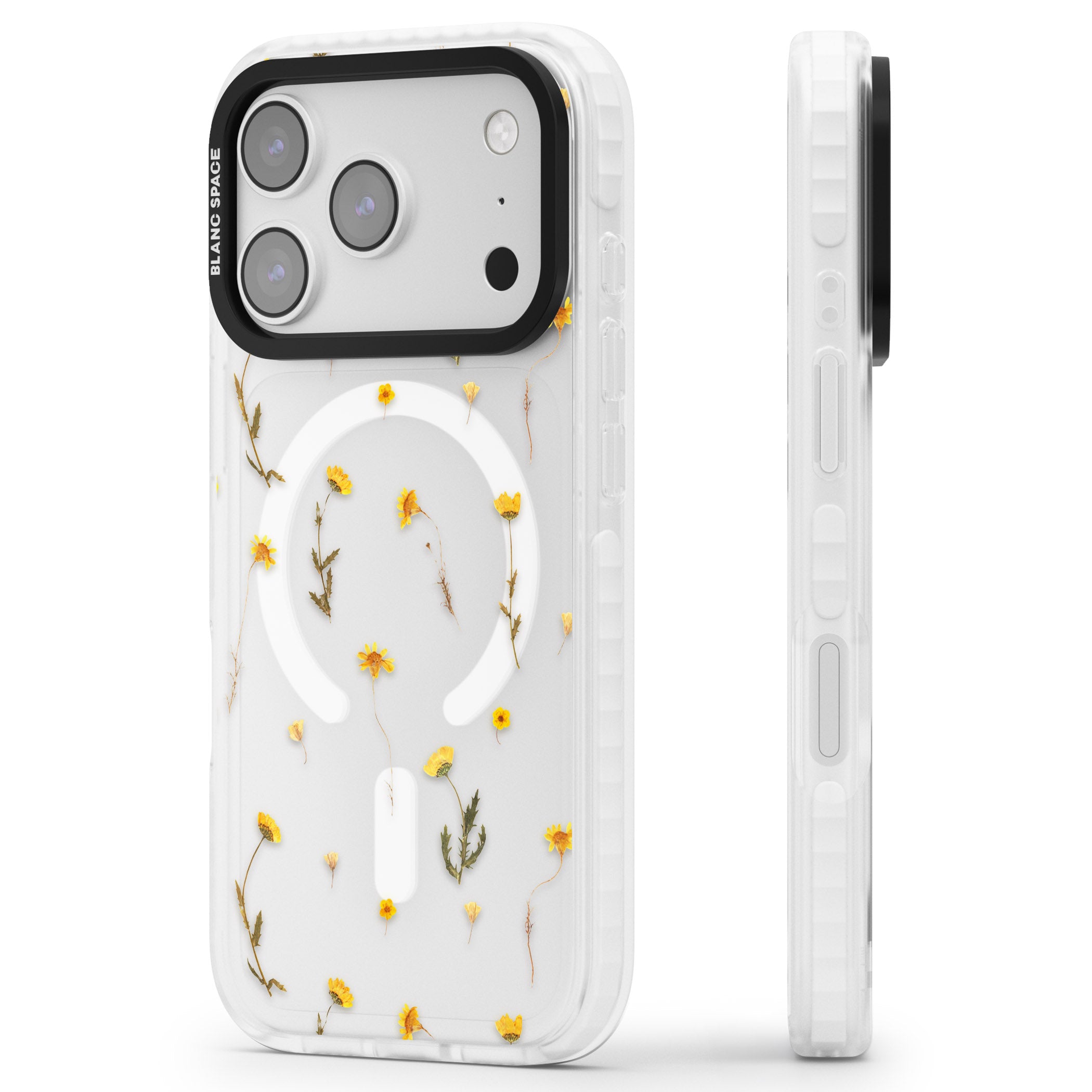 Yellow Wildflower iPhone 17 Pro Impact Pro Clear Phone Case Side Profile