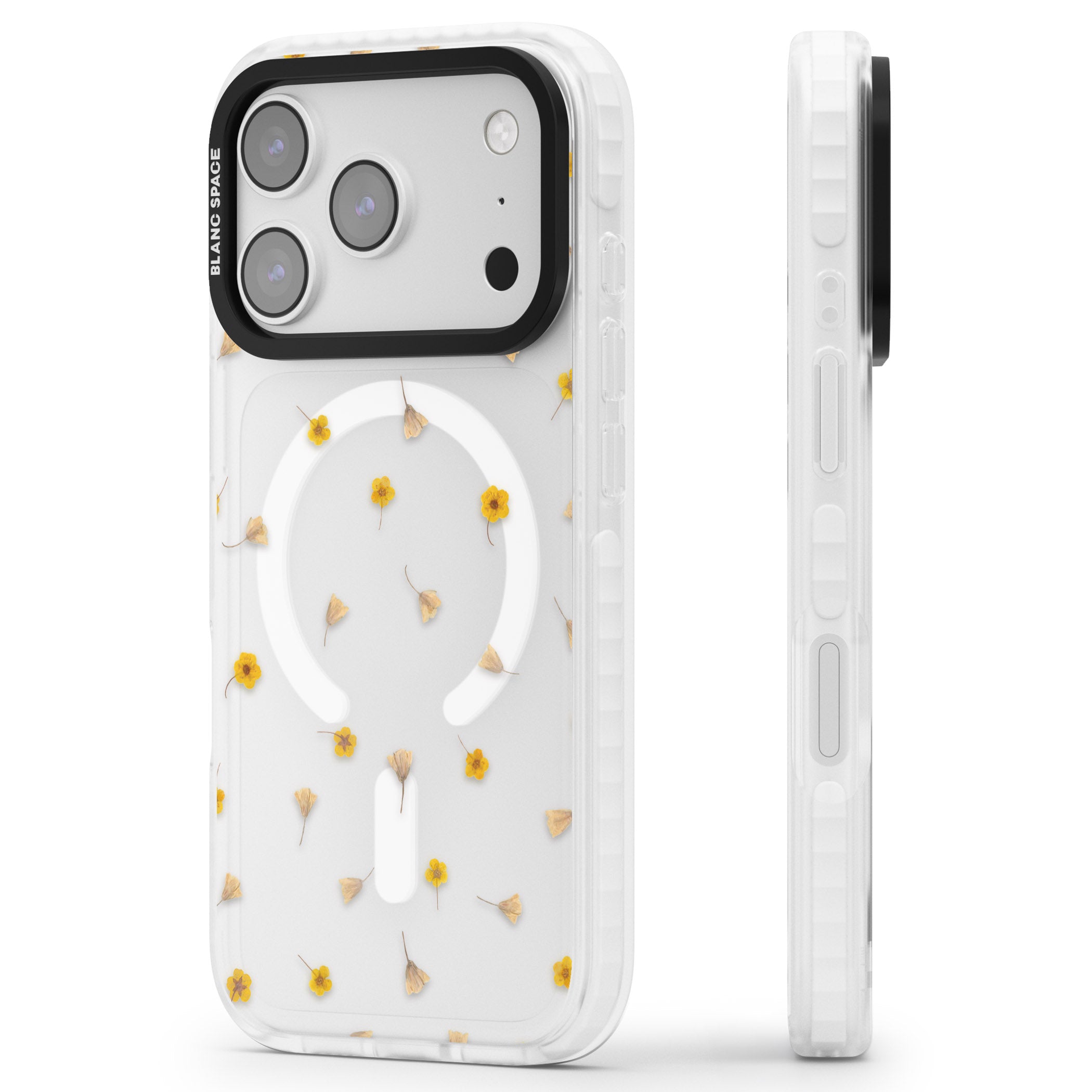 Tiny Yellow Flower iPhone 17 Pro Impact Pro Clear Phone Case Side Profile