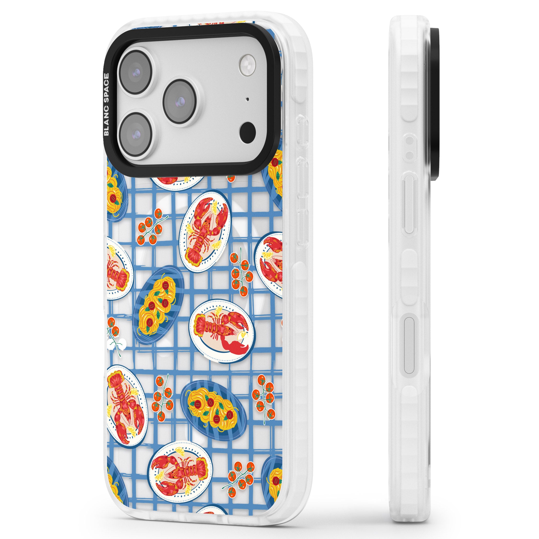 Lobster & Pasta Picnic iPhone 17 Pro Impact Pro Clear Phone Case Side Profile