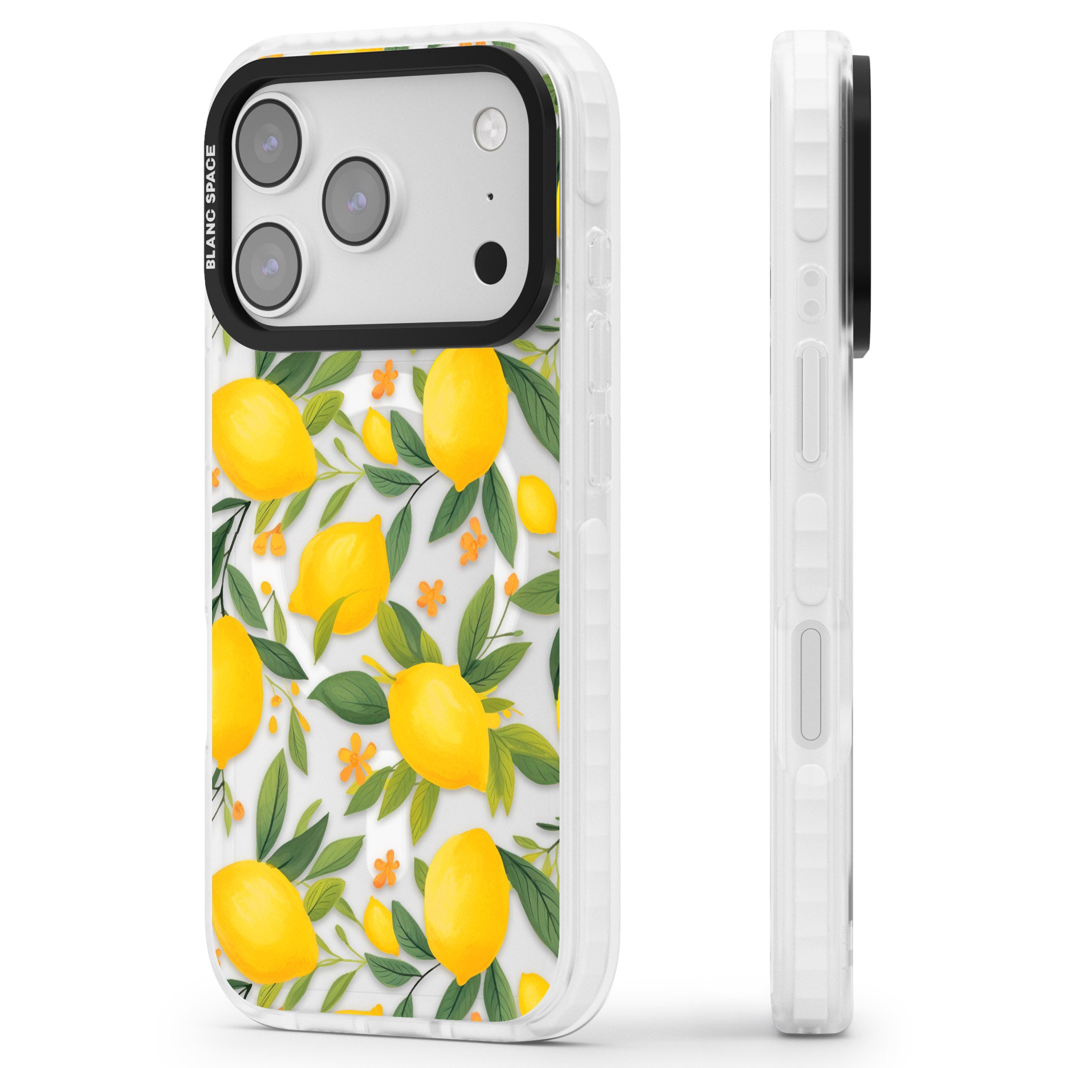 Lemon Pattern iPhone 17 Pro Impact Pro Clear Phone Case Side Profile
