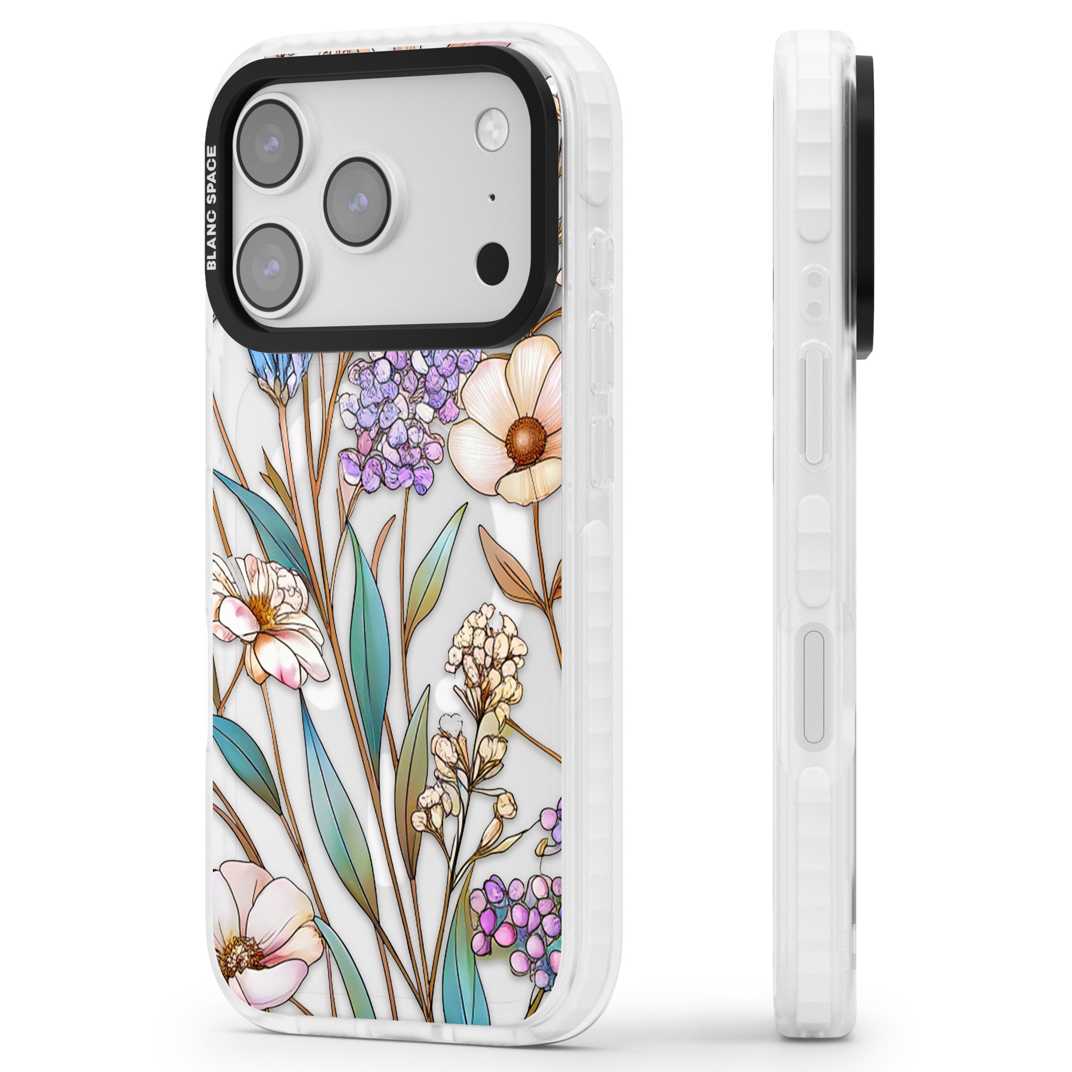 Glass Wildflower Mix iPhone 17 Pro Impact Pro Clear Phone Case Side Profile