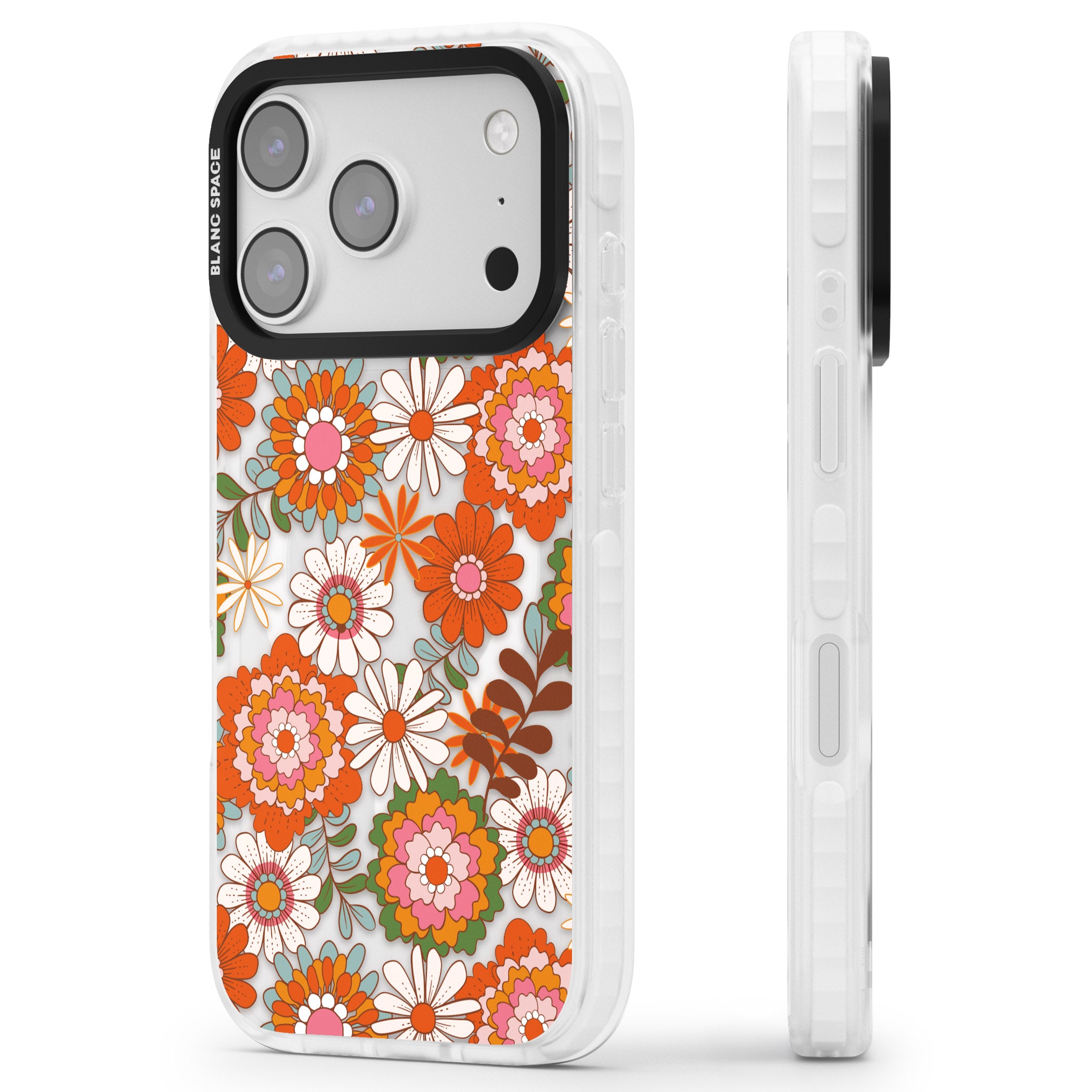 Seventies Bloom iPhone 17 Pro Impact Pro Clear Phone Case Side Profile