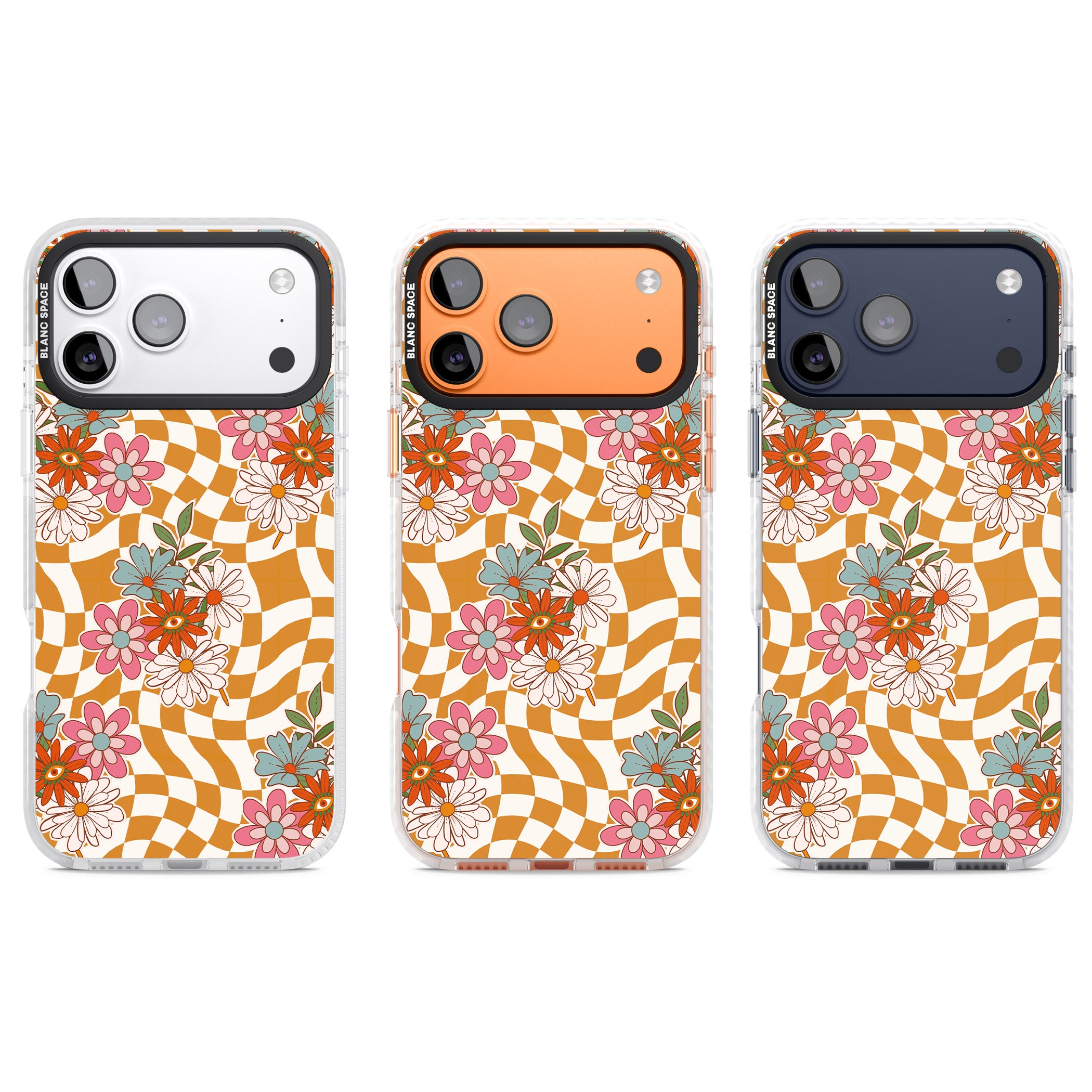 Wavy Checked Bloom iPhone 17 Pro Impact Pro Clear Phone Case APT Impact Protection