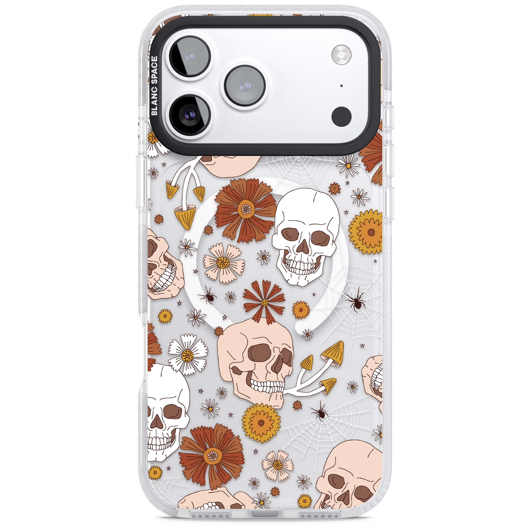 Halloween Skulls And Flowers iPhone 17 Pro Impact Pro Clear Phone Case