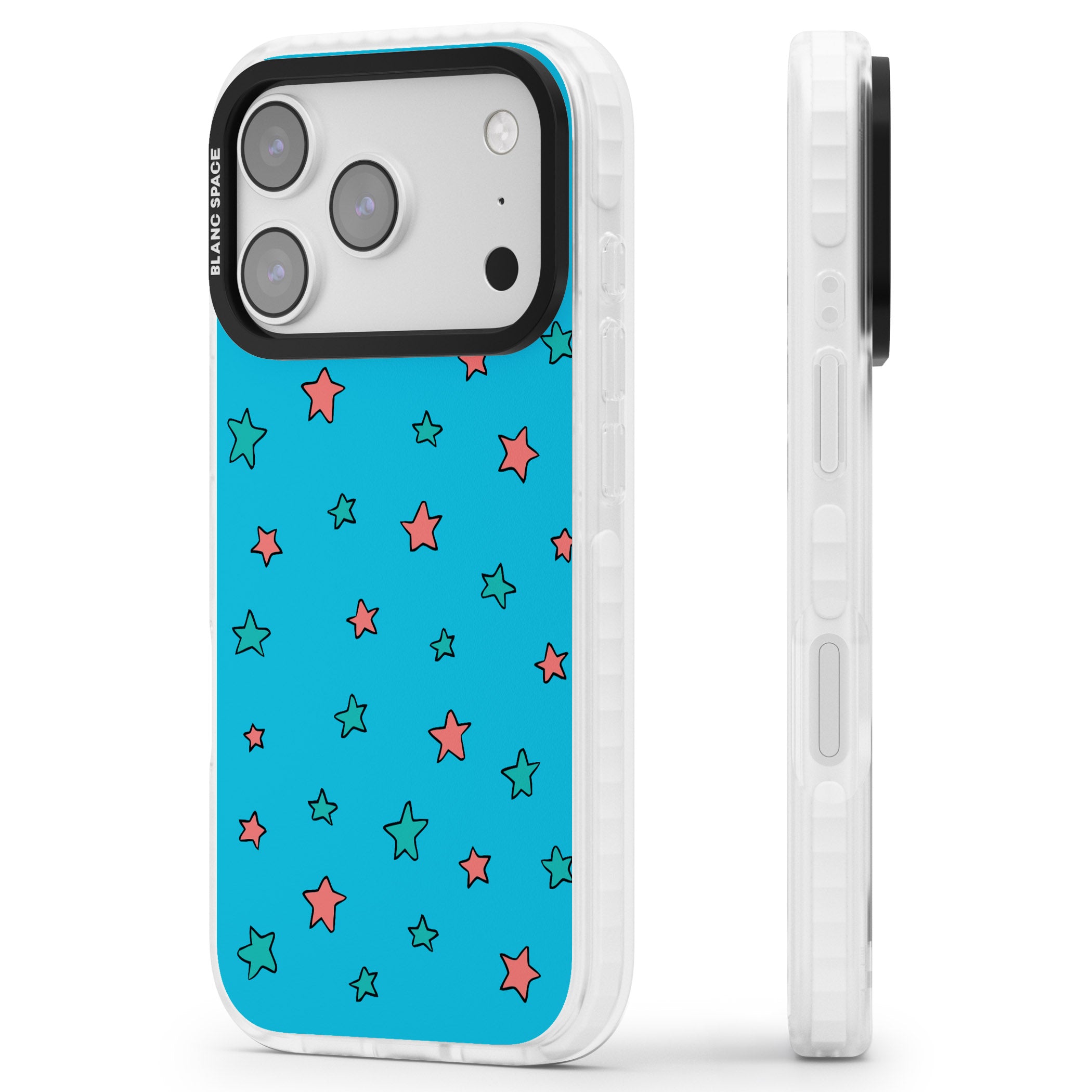 Blue Heartstopper Stars Pattern iPhone 17 Pro Impact Pro Clear Phone Case Side Profile