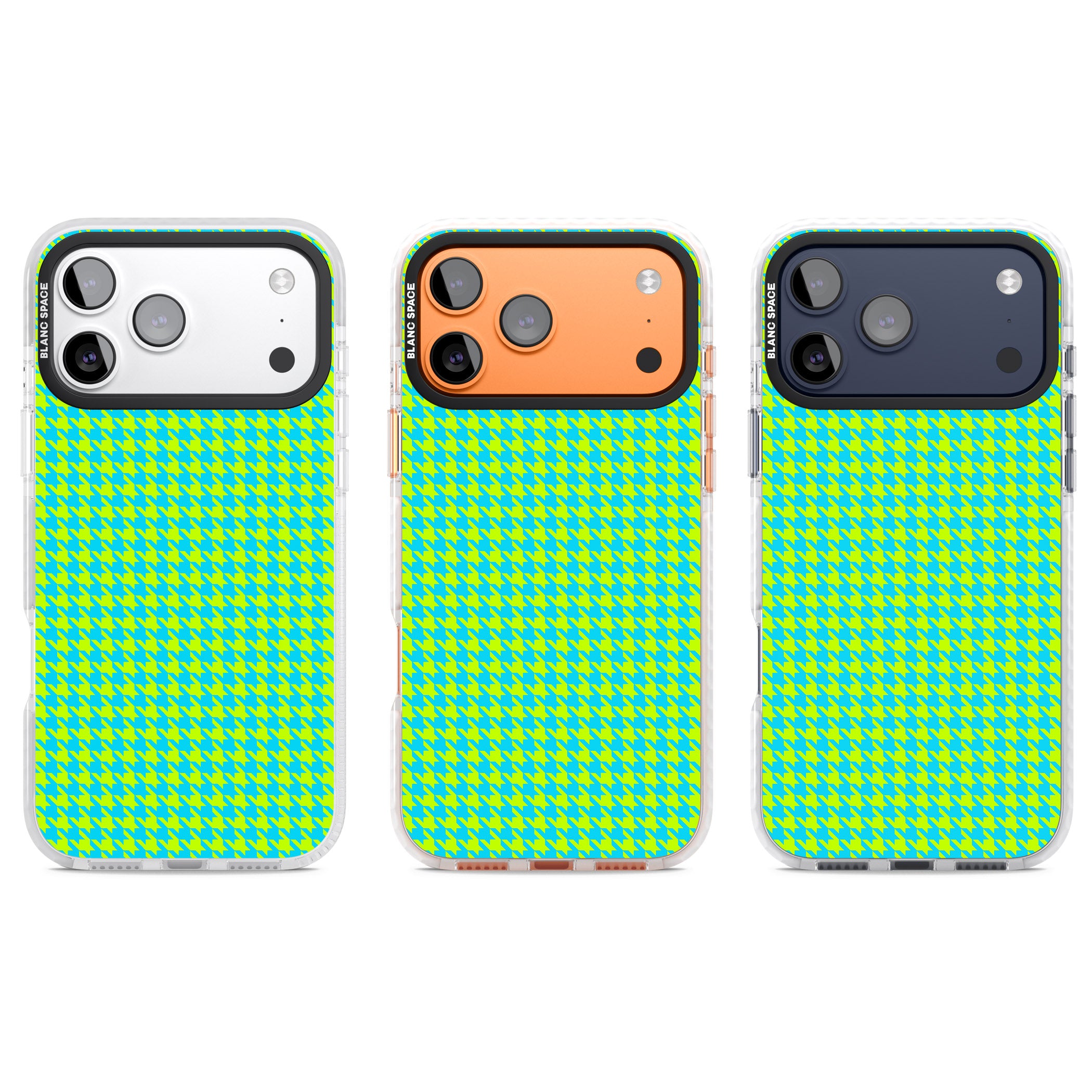 Neon Lime & Turquoise Houndstooth iPhone 17 Pro Impact Pro Clear Phone Case APT Impact Protection