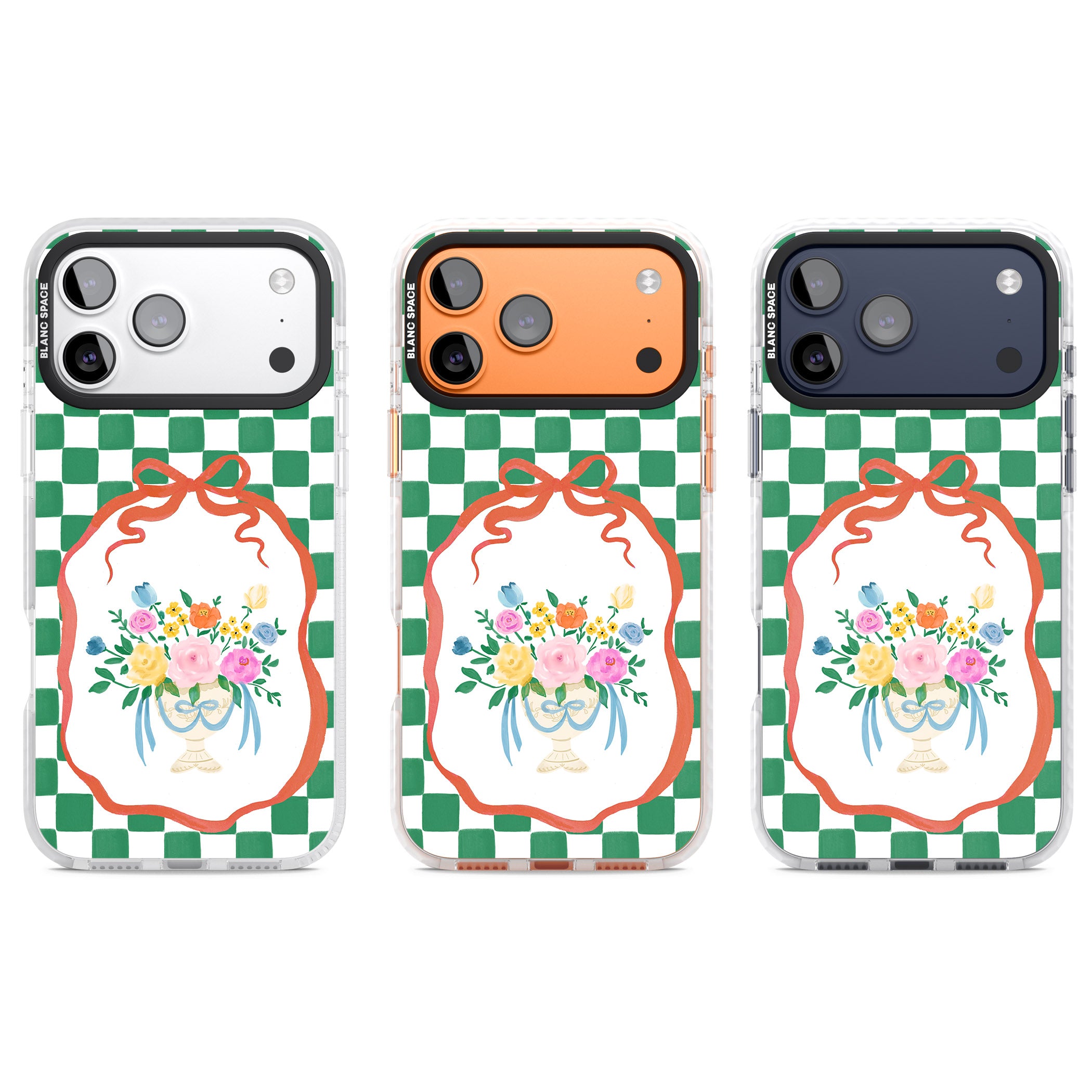 Green Checked Bouquet iPhone 17 Pro Impact Pro Clear Phone Case APT Impact Protection