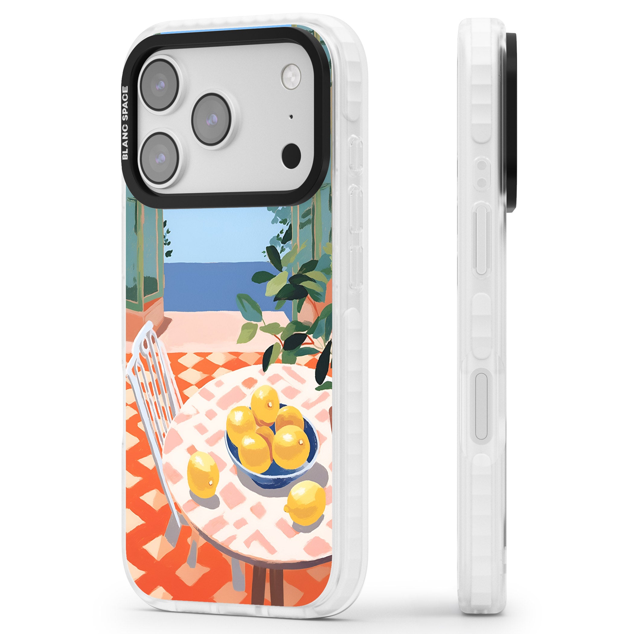 Seaside Lemons iPhone 17 Pro Impact Pro Clear Phone Case Side Profile
