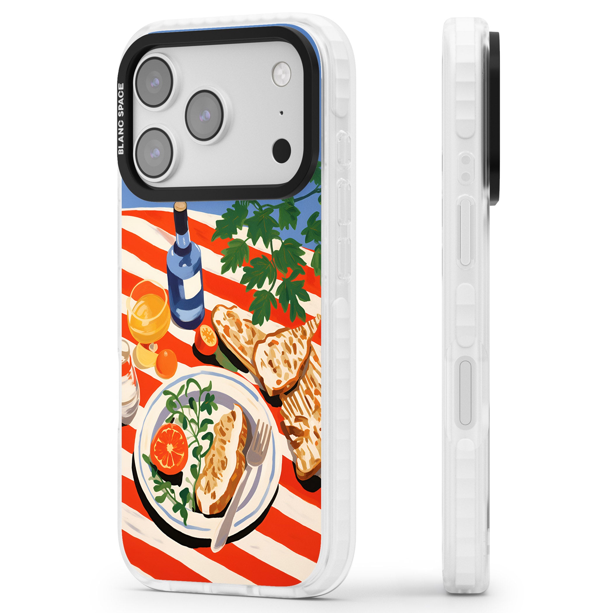 Mediterranean Lunch Table iPhone 17 Pro Impact Pro Clear Phone Case Side Profile