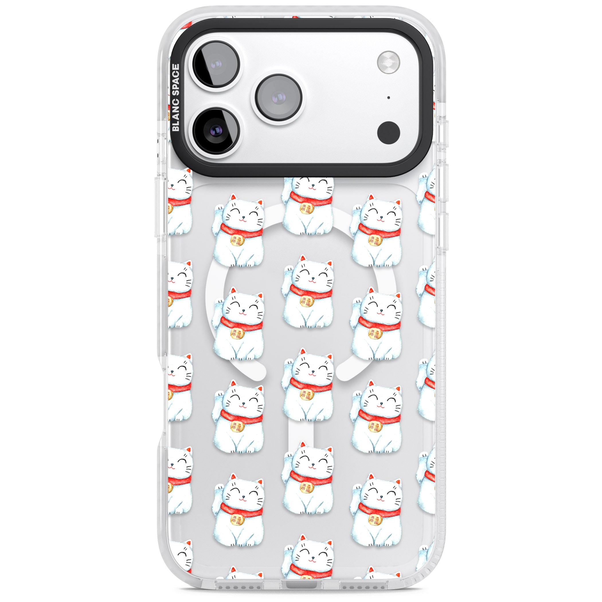 Lucky Cat Pattern iPhone 17 Pro Impact Pro Clear Phone Case