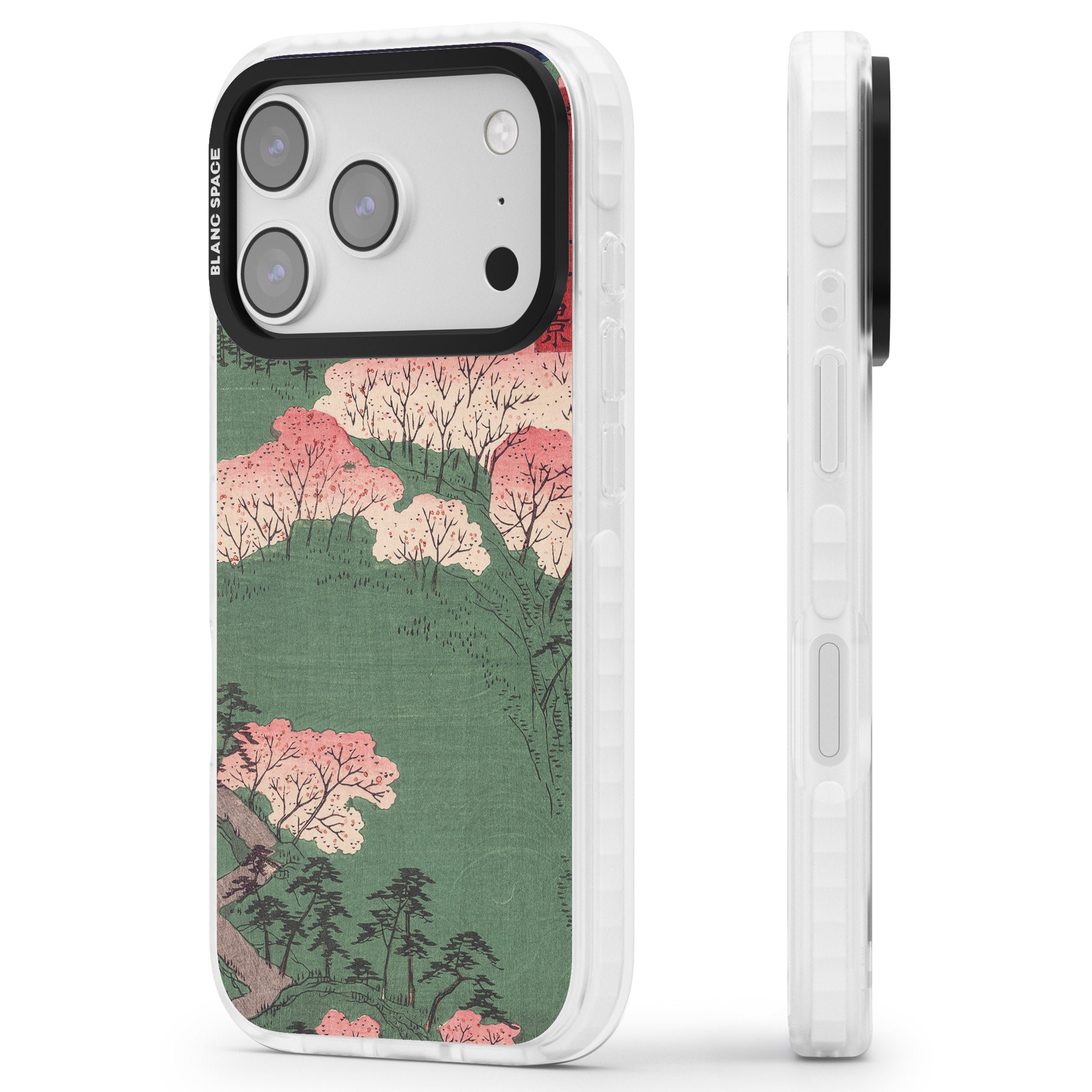 Japanese Illustration Cherry Blossom Forest iPhone 17 Pro Impact Pro Clear Phone Case Side Profile