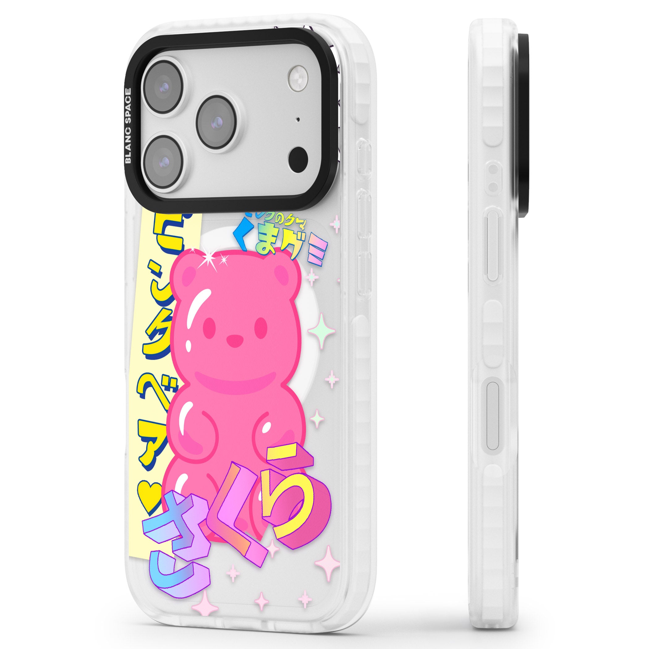 Kawaii Pink Bear Collage iPhone 17 Pro Impact Pro Clear Phone Case Side Profile