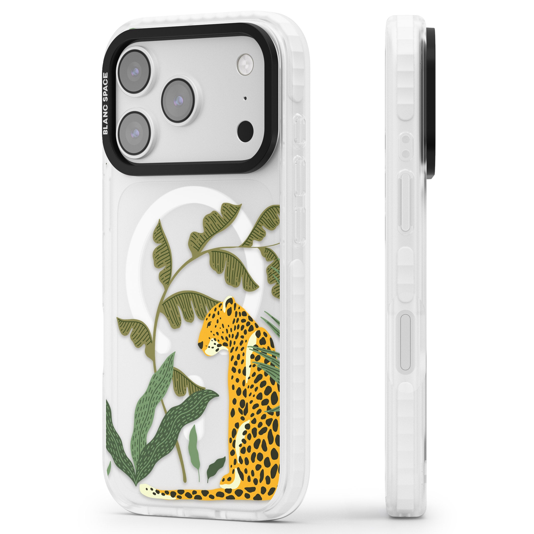 Large Jungle Cat Pattern iPhone 17 Pro Impact Pro Clear Phone Case Side Profile