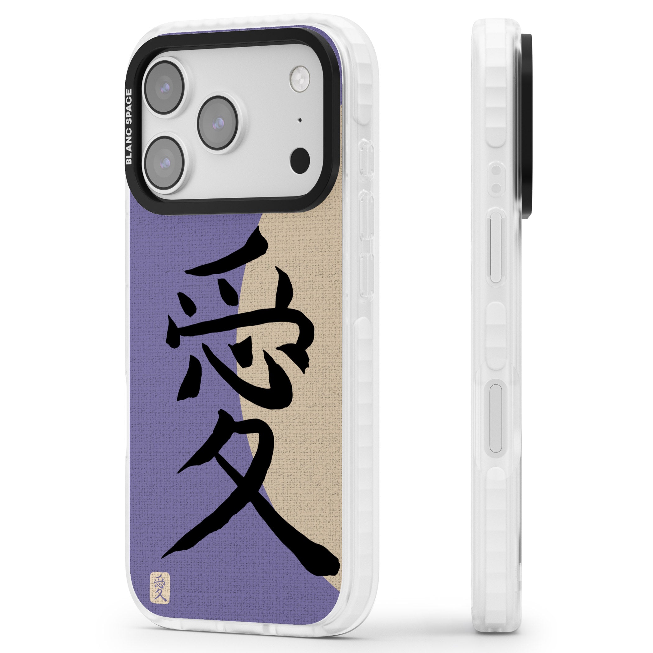 Vintage Japanese Kanji Love iPhone 17 Pro Impact Pro Clear Phone Case Side Profile