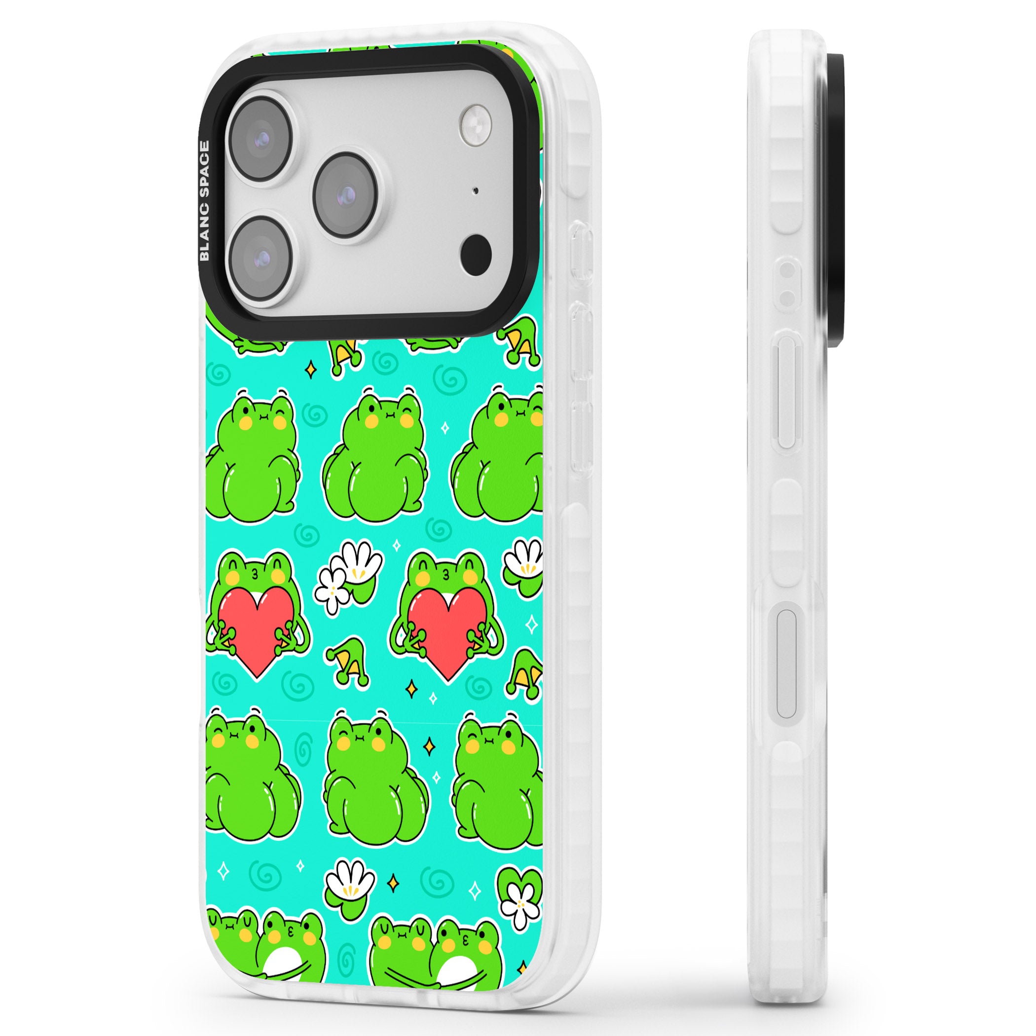Frog Booty Kawaii Pattern iPhone 17 Pro Impact Pro Clear Phone Case Side Profile