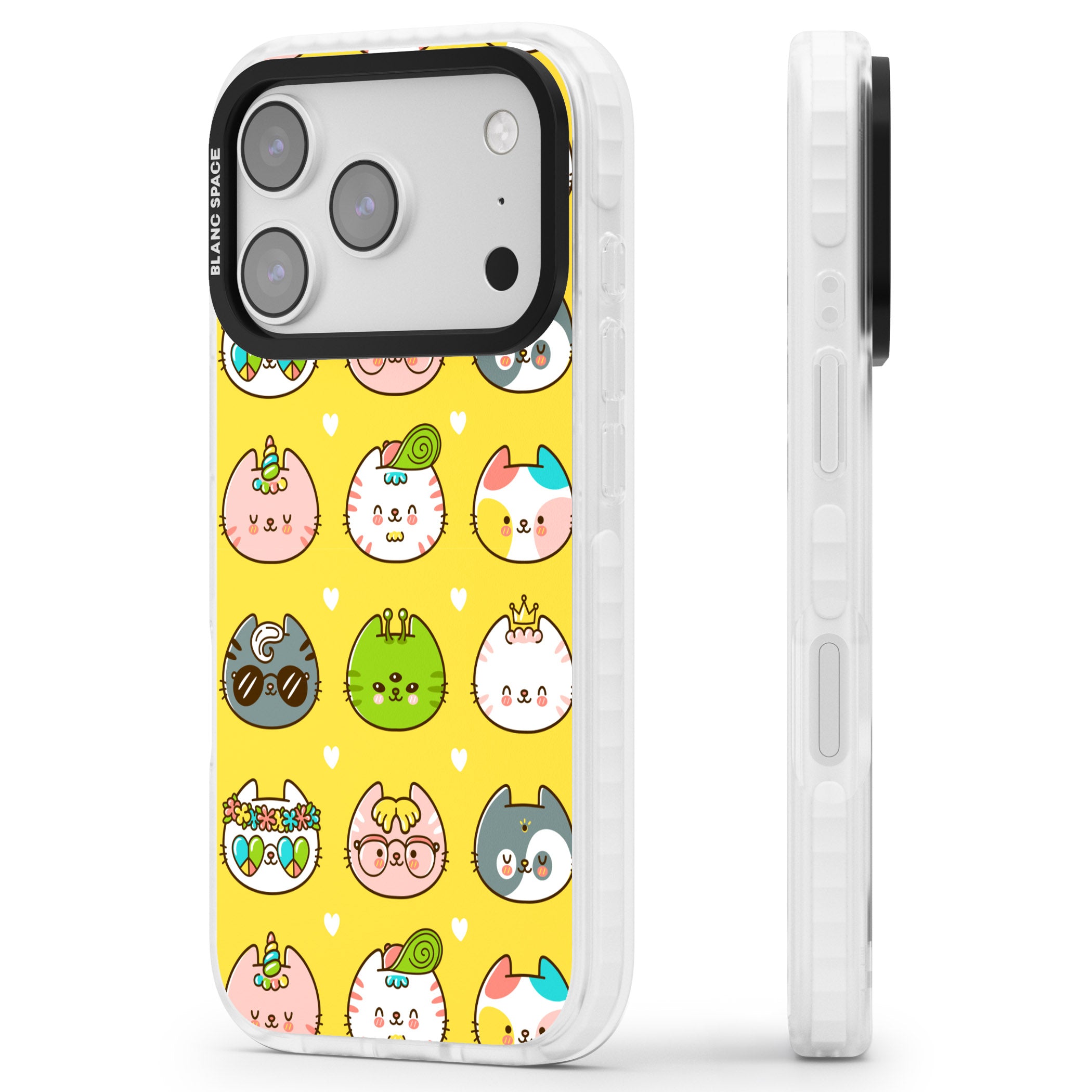 Mythical Cats Kawaii Pattern iPhone 17 Pro Impact Pro Clear Phone Case Side Profile