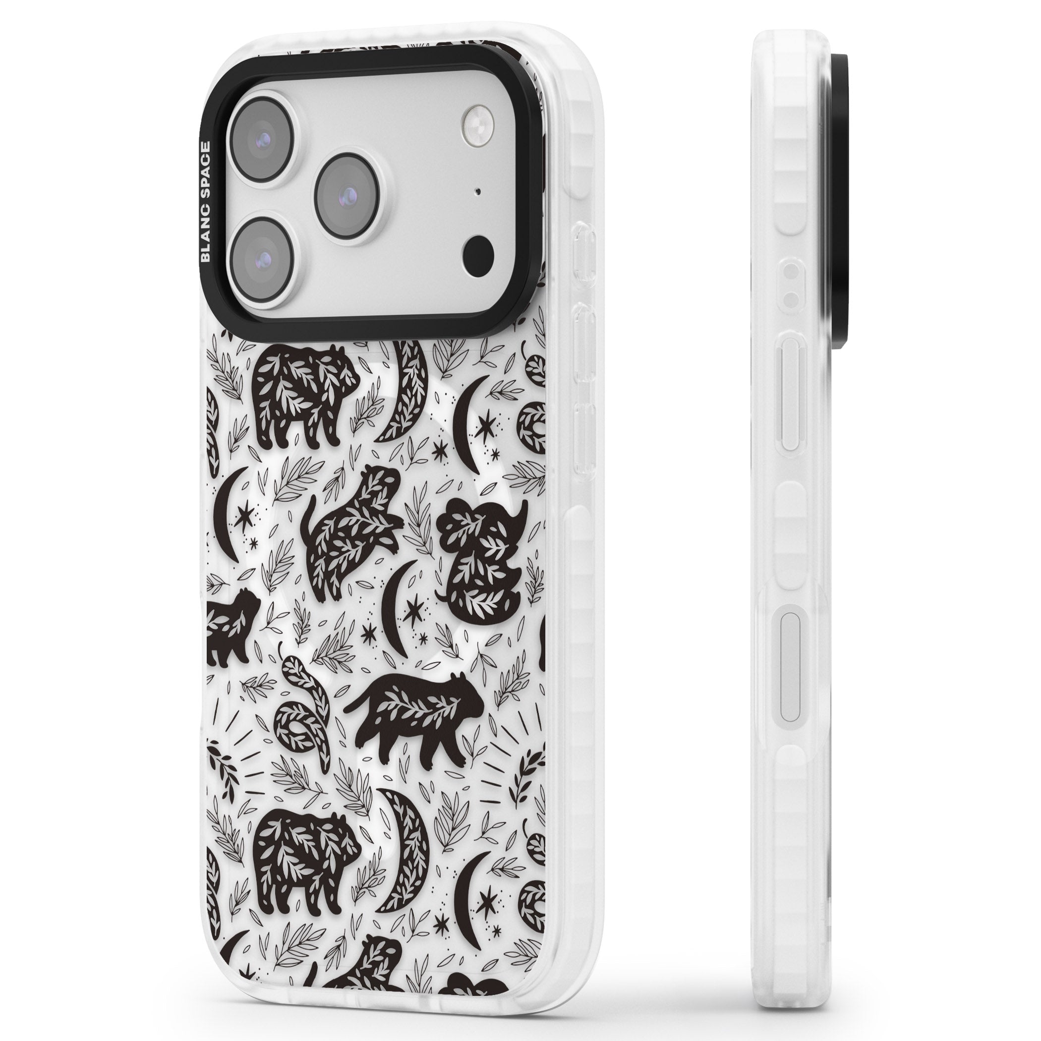Midnight Forest Animals iPhone 17 Pro Impact Pro Clear Phone Case Side Profile